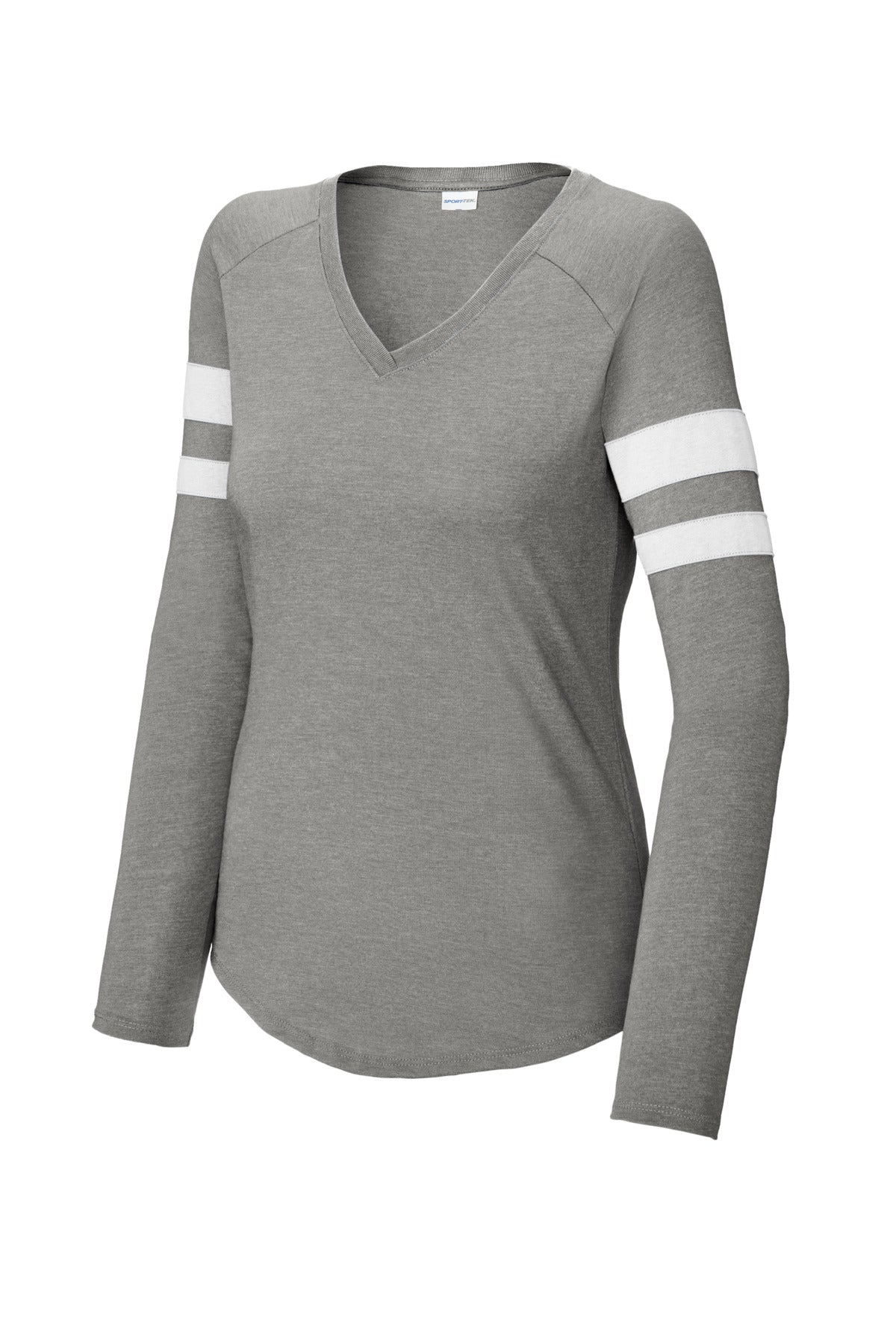 Sport-Tek Women's Halftime Stripe Long Sleeve V-Neck Tee - White/ Vintage Heather