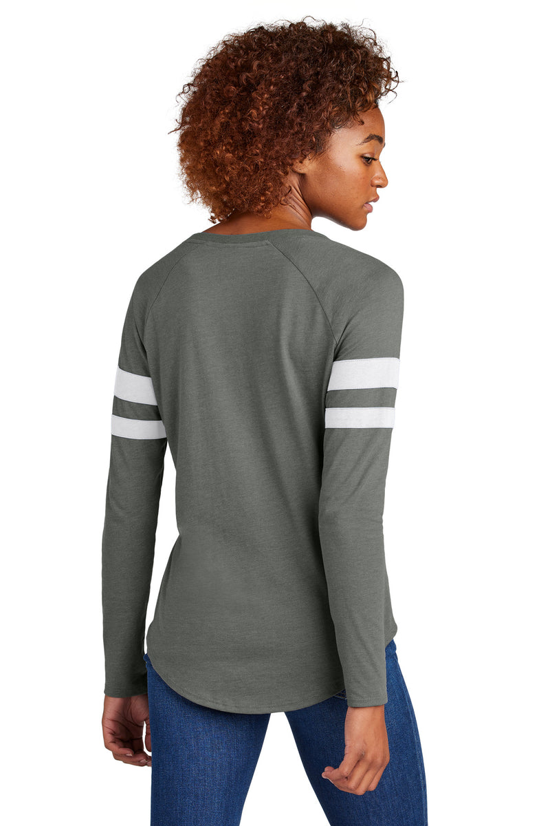 Sport-Tek Women's Halftime Stripe Long Sleeve V-Neck Tee - White/ Vintage Heather