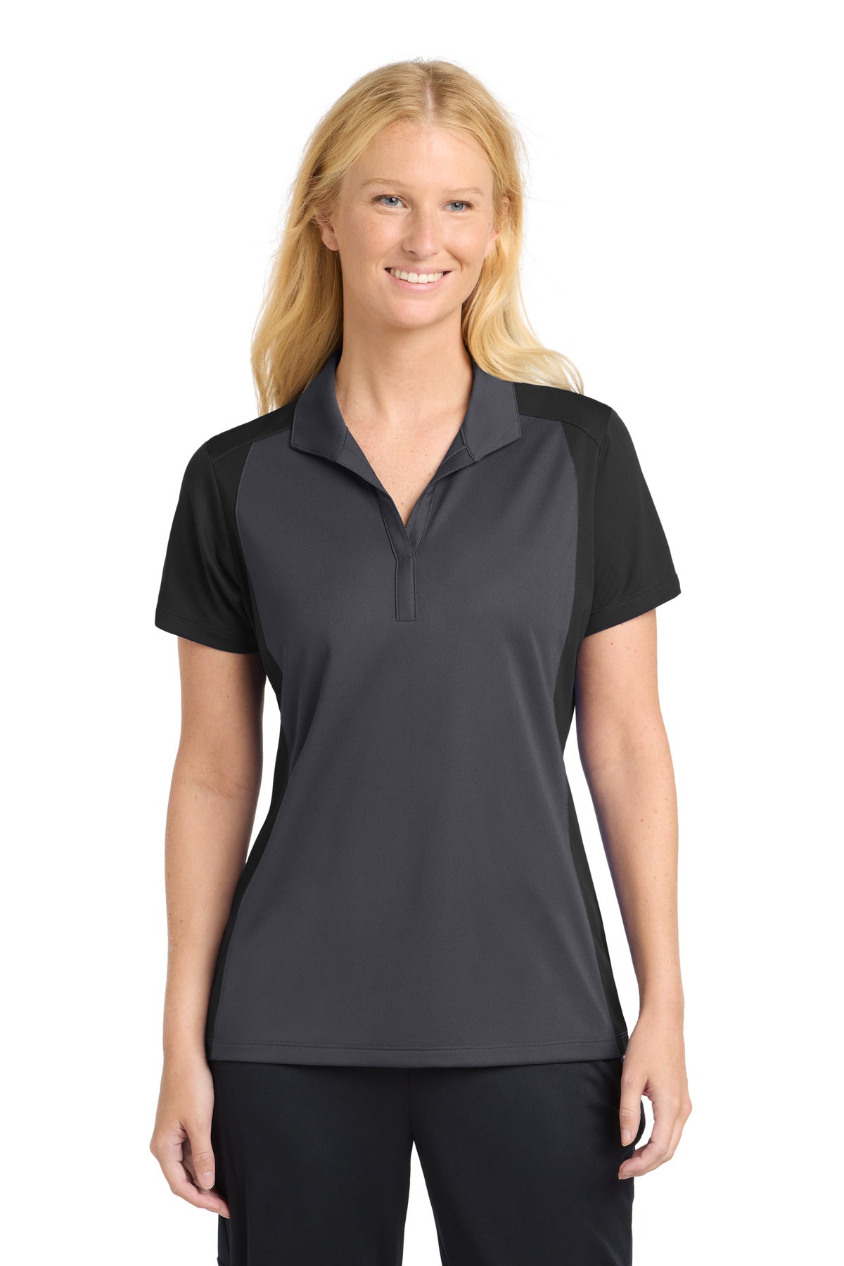 Sport-Tek Women's Colorblock Micropique Sport-Wick Polo - Iron Grey/ Black
