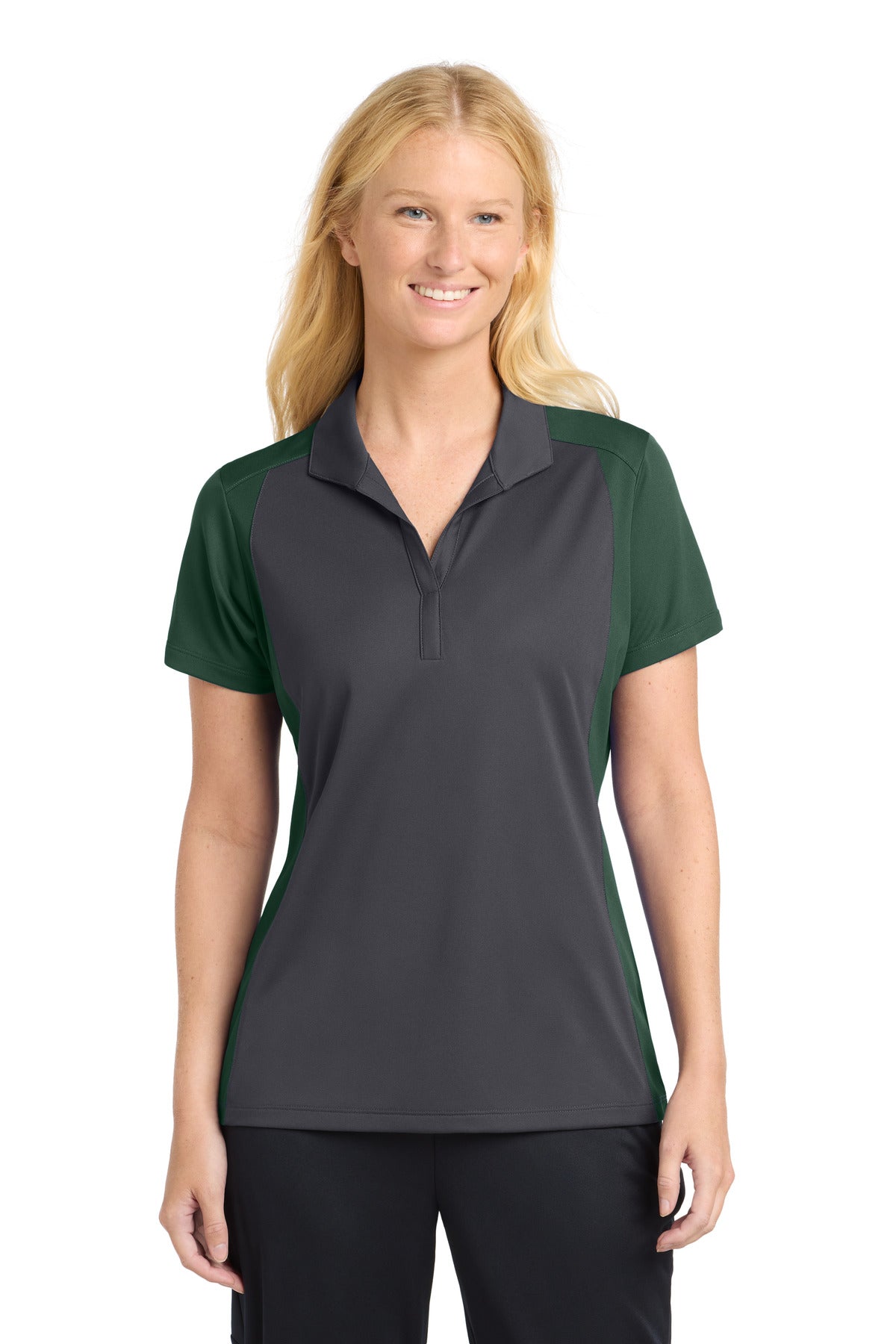 Sport-Tek Women's Colorblock Micropique Sport-Wick Polo - Iron Grey/ Forest Green