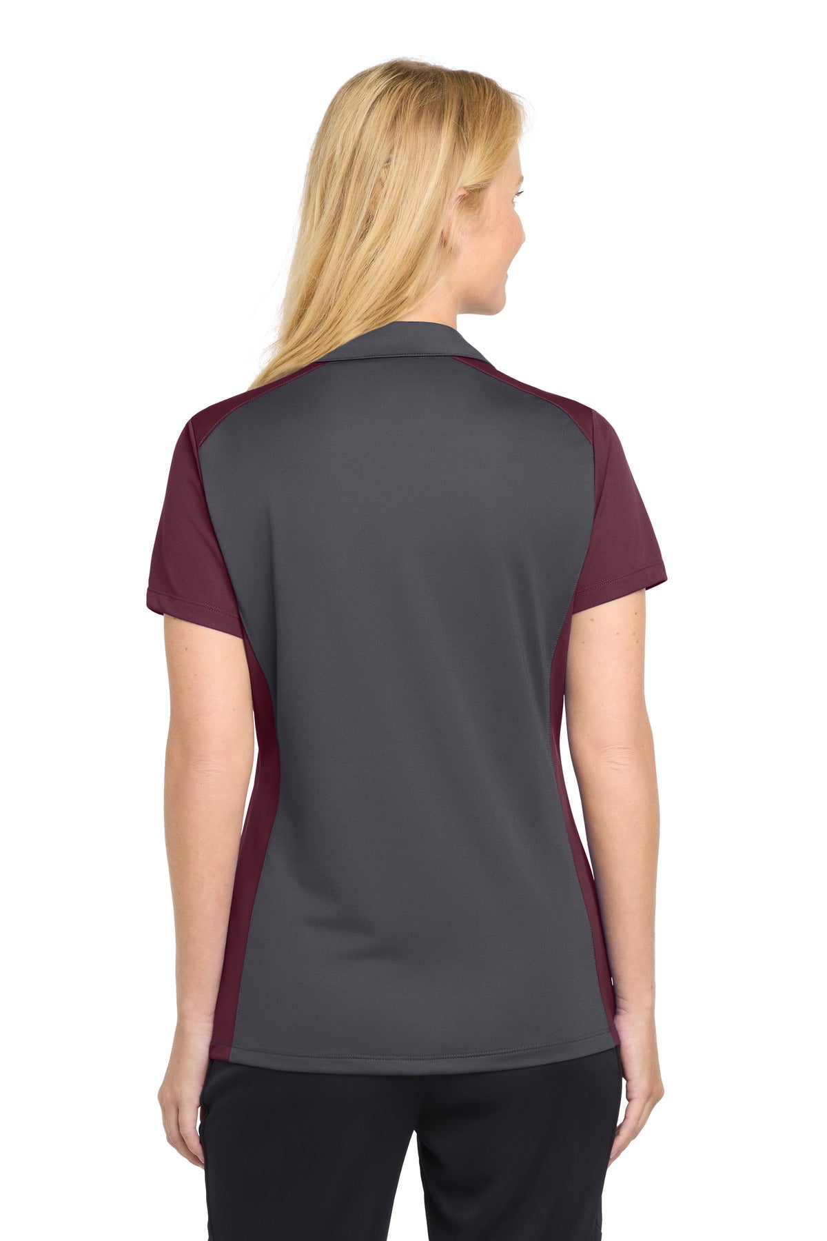 Sport-Tek Women's Colorblock Micropique Sport-Wick Polo - Iron Grey/ Maroon