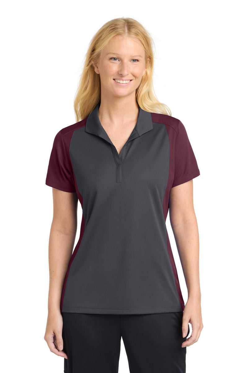 Sport-Tek Women's Colorblock Micropique Sport-Wick Polo - Iron Grey/ Maroon
