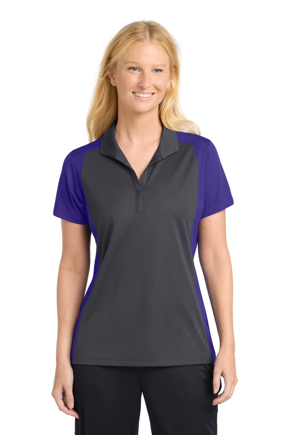 Sport-Tek Women's Colorblock Micropique Sport-Wick Polo - Iron Grey/ Purple