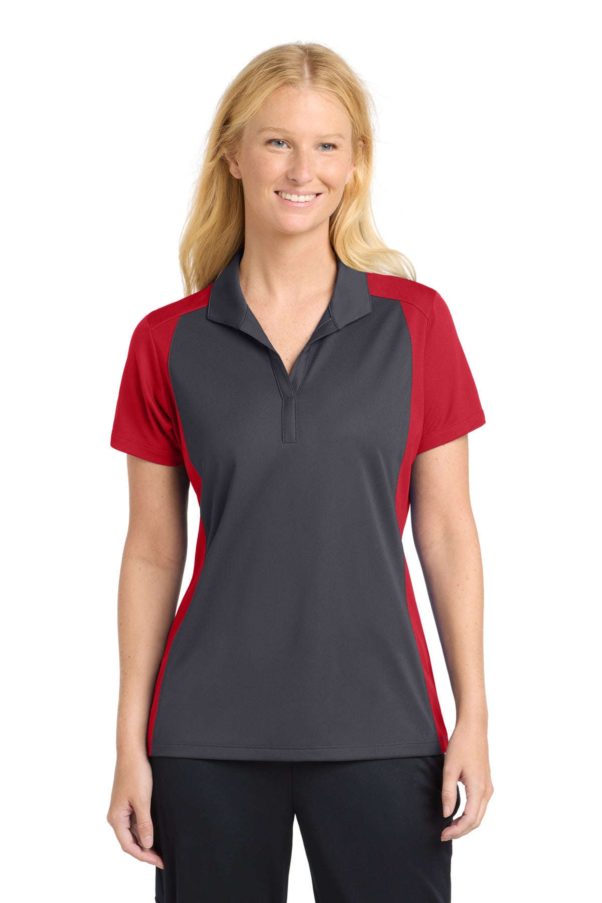 Sport-Tek Women's Colorblock Micropique Sport-Wick Polo - Iron Grey/ True Red