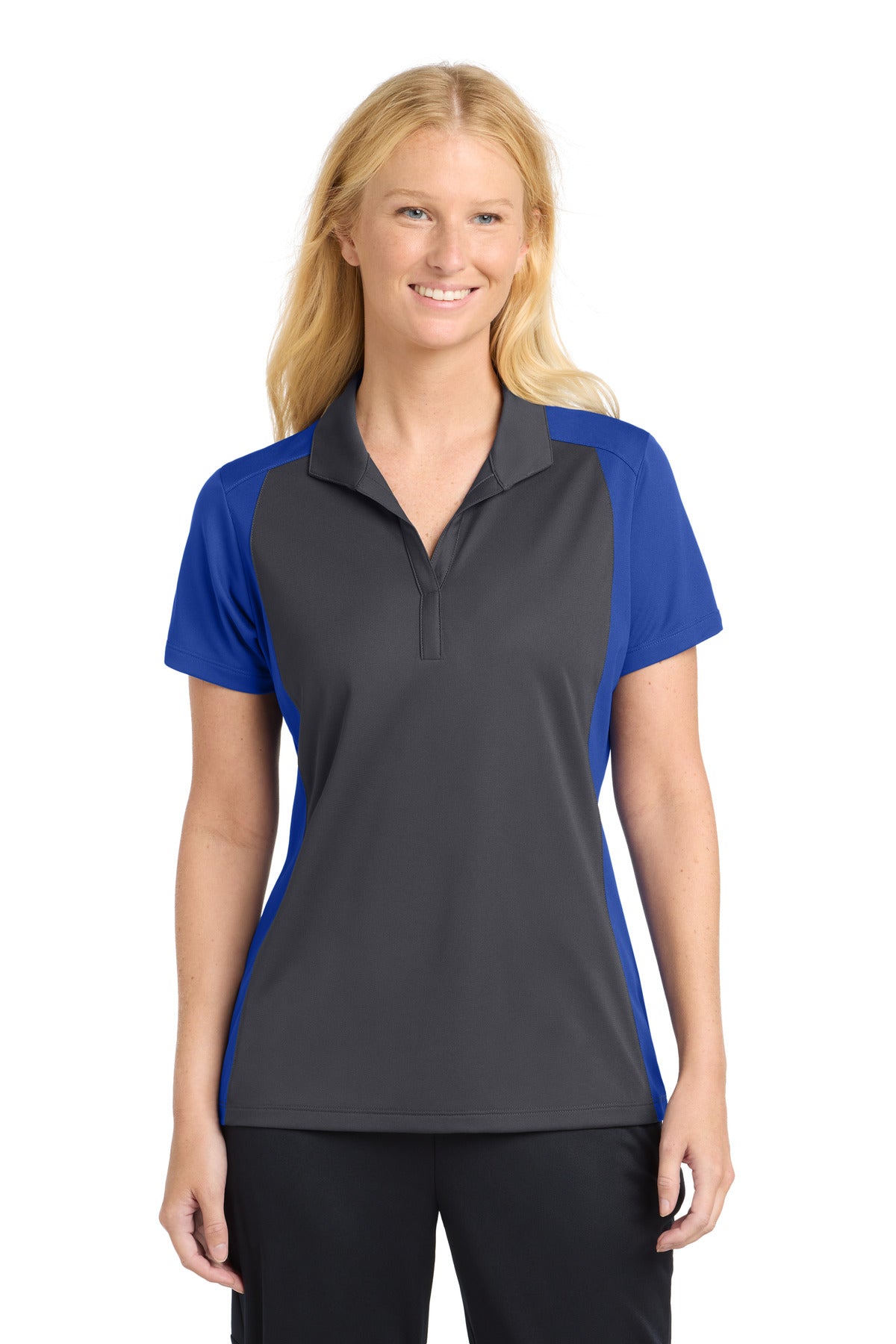 Sport-Tek Women's Colorblock Micropique Sport-Wick Polo - Iron Grey/ True Royal