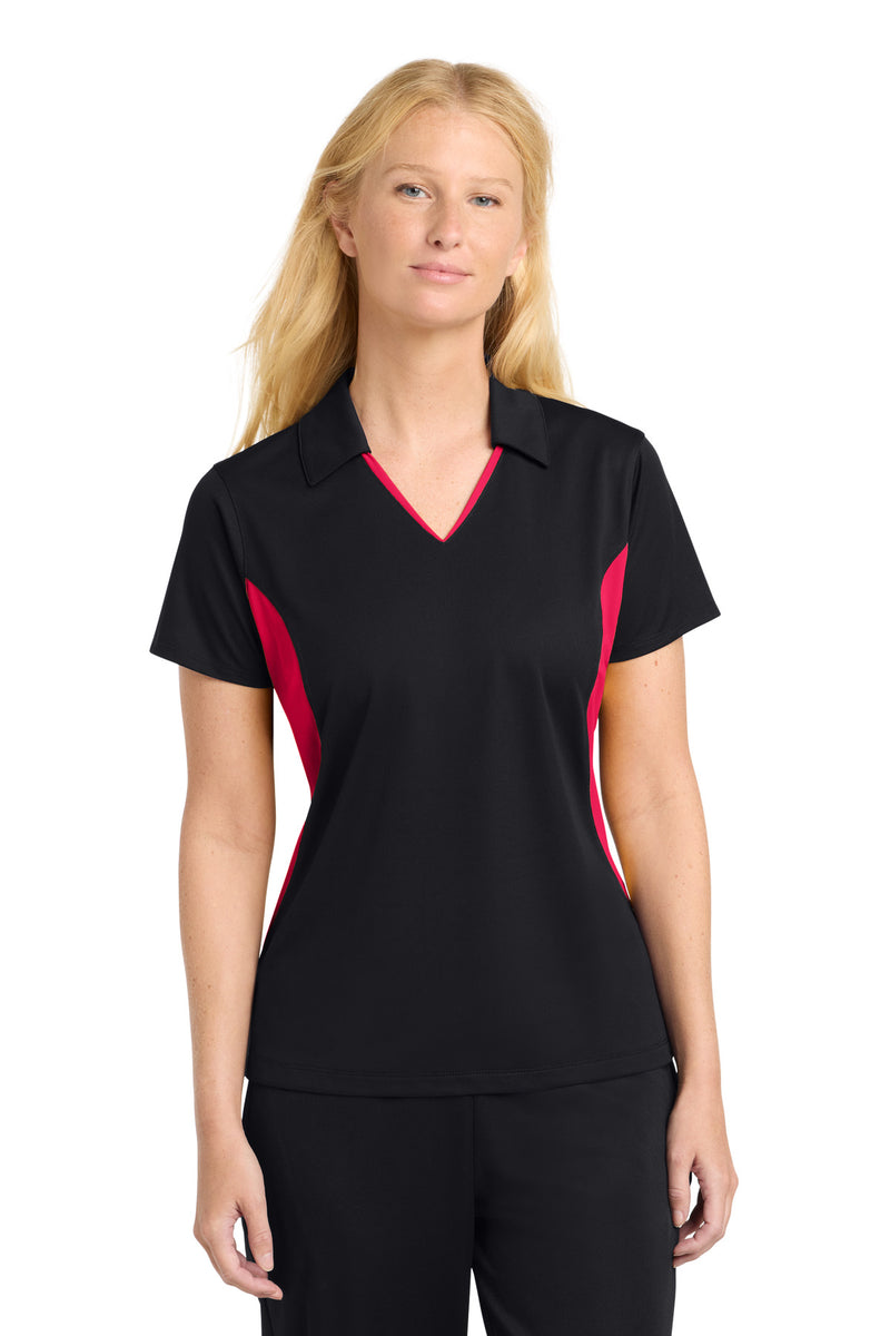Sport-Tek Women's Side Blocked Micropique Sport-Wick Polo - Black/ Deep Red