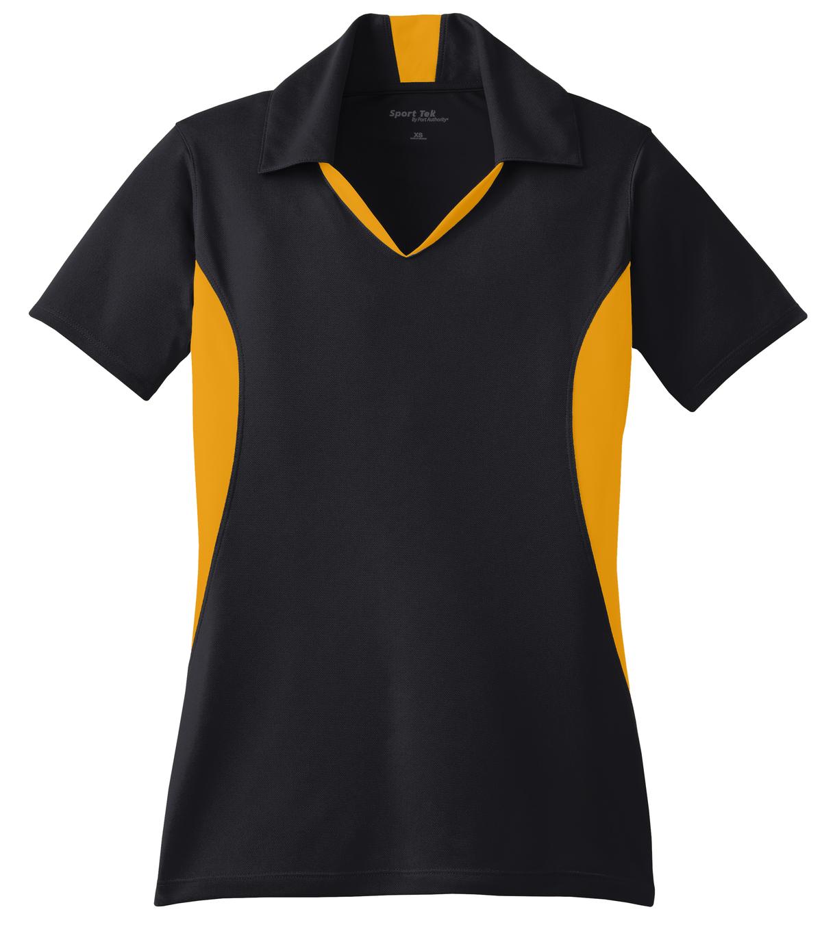 Sport-Tek Women's Side Blocked Micropique Sport-Wick Polo - Black/ Gold