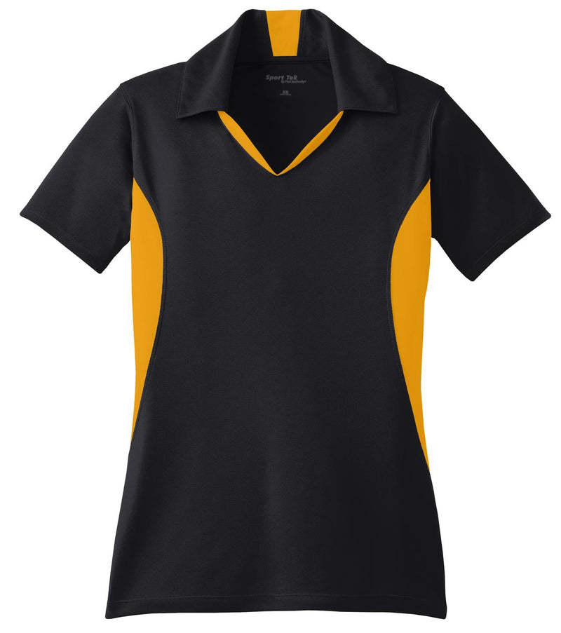 Sport-Tek Women's Side Blocked Micropique Sport-Wick Polo - Black/ Gold