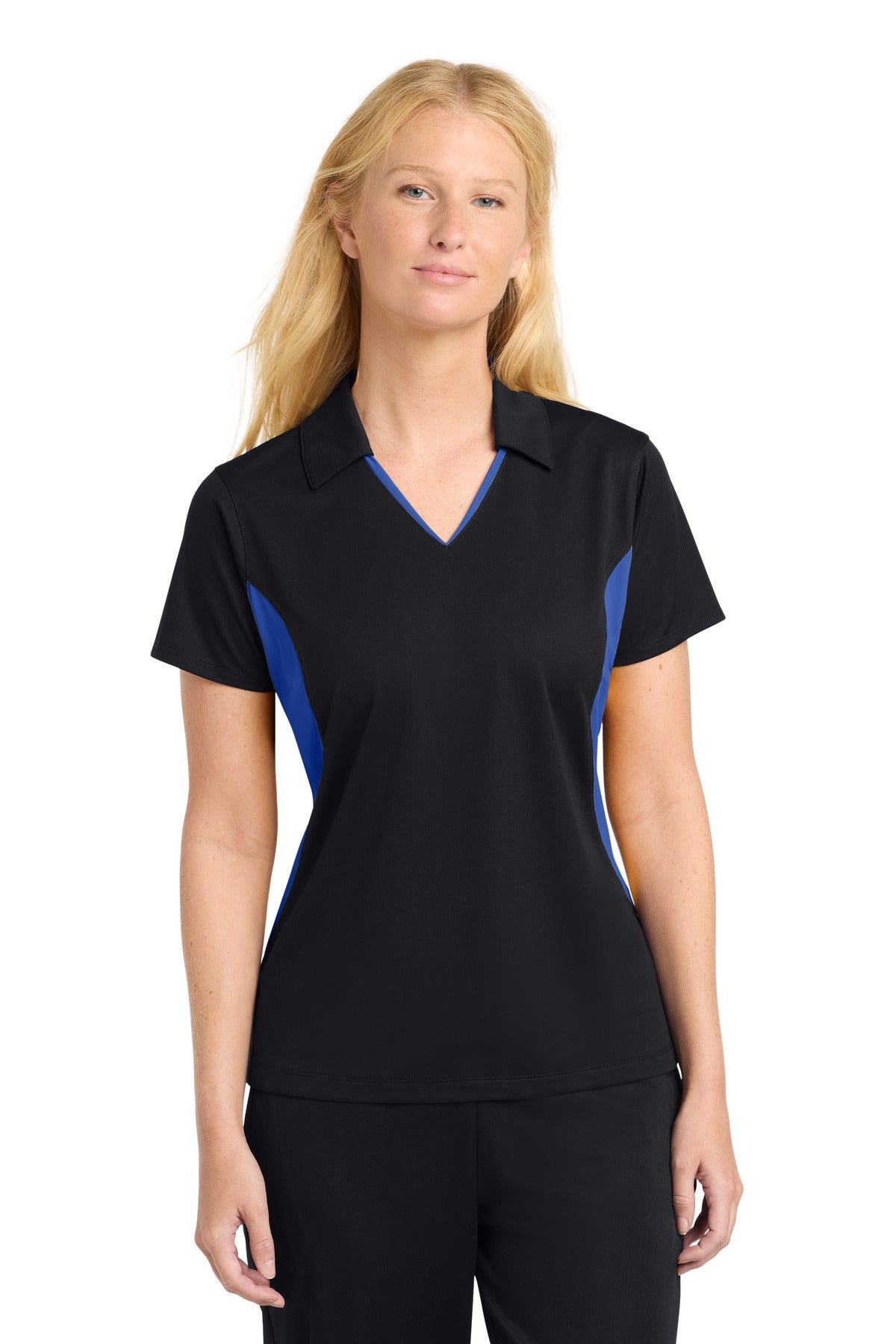 Sport-Tek Women's Side Blocked Micropique Sport-Wick Polo - Black/ True Royal