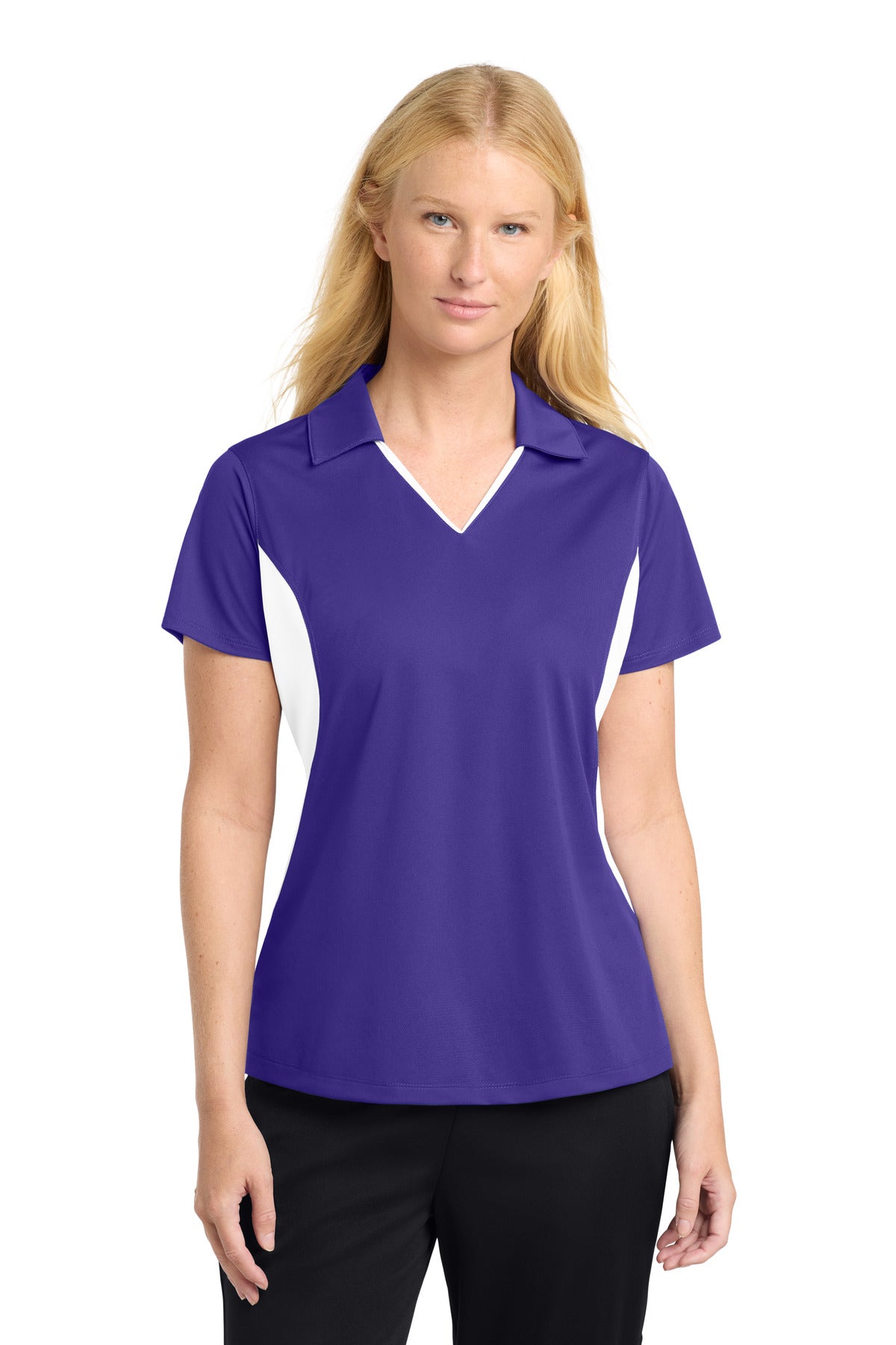 Sport-Tek Women's Side Blocked Micropique Sport-Wick Polo - Purple/ White