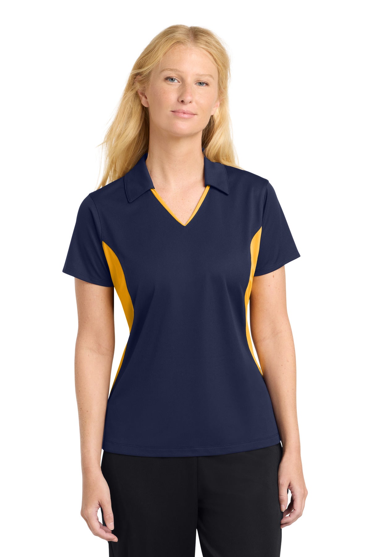 Sport-Tek Women's Side Blocked Micropique Sport-Wick Polo - True Navy/ Gold