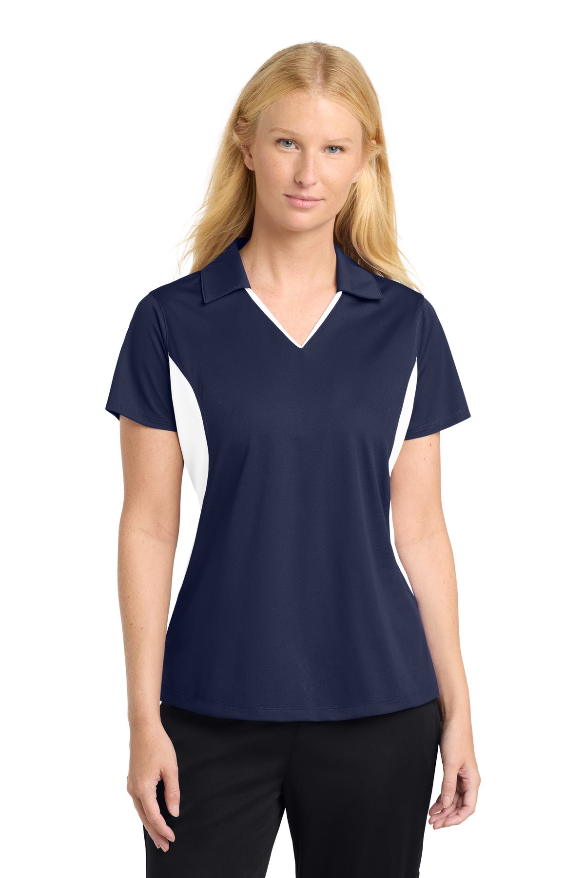 Sport-Tek Women's Side Blocked Micropique Sport-Wick Polo - True Navy/ White