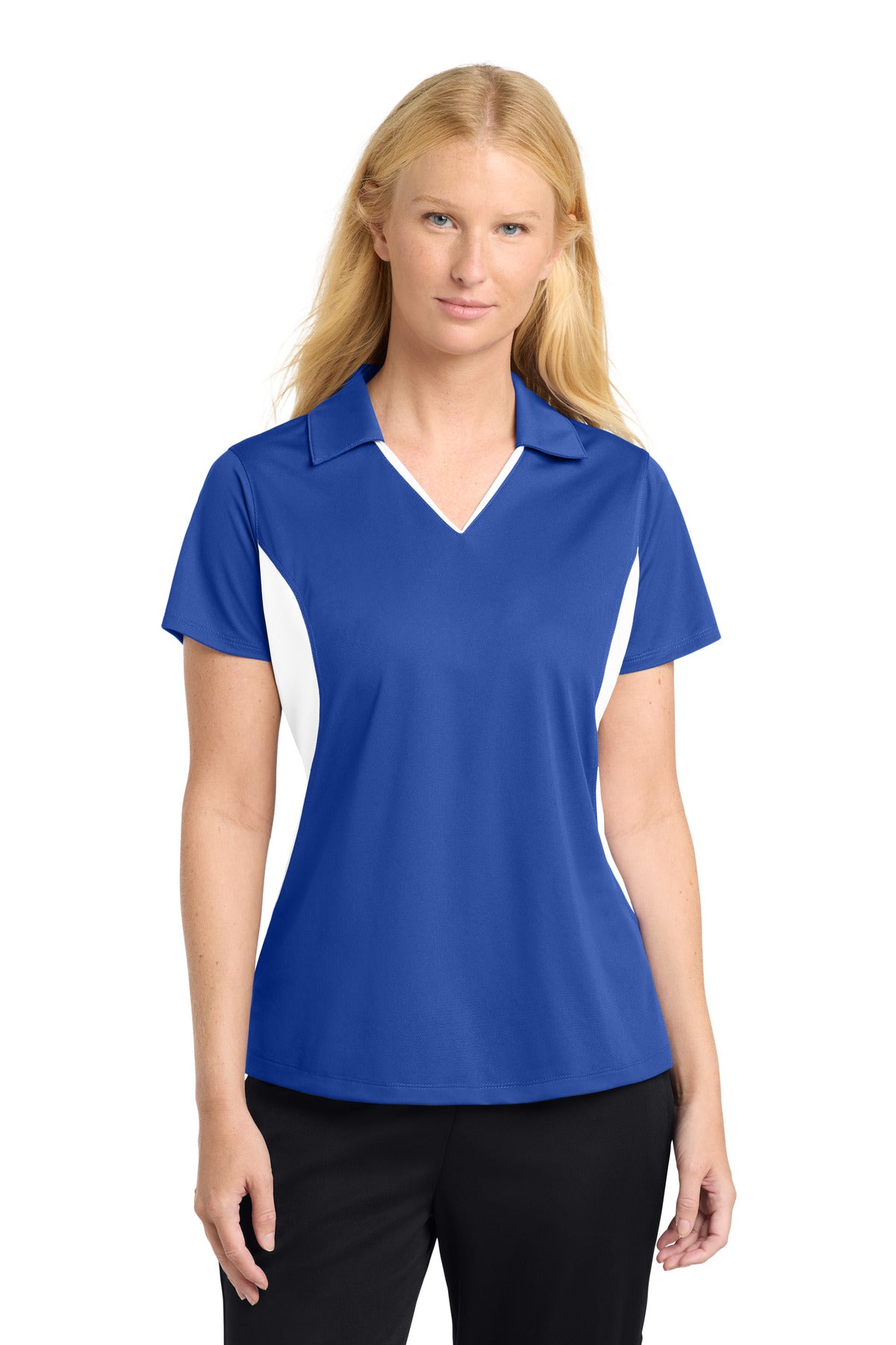 Sport-Tek Women's Side Blocked Micropique Sport-Wick Polo - True Royal/ White