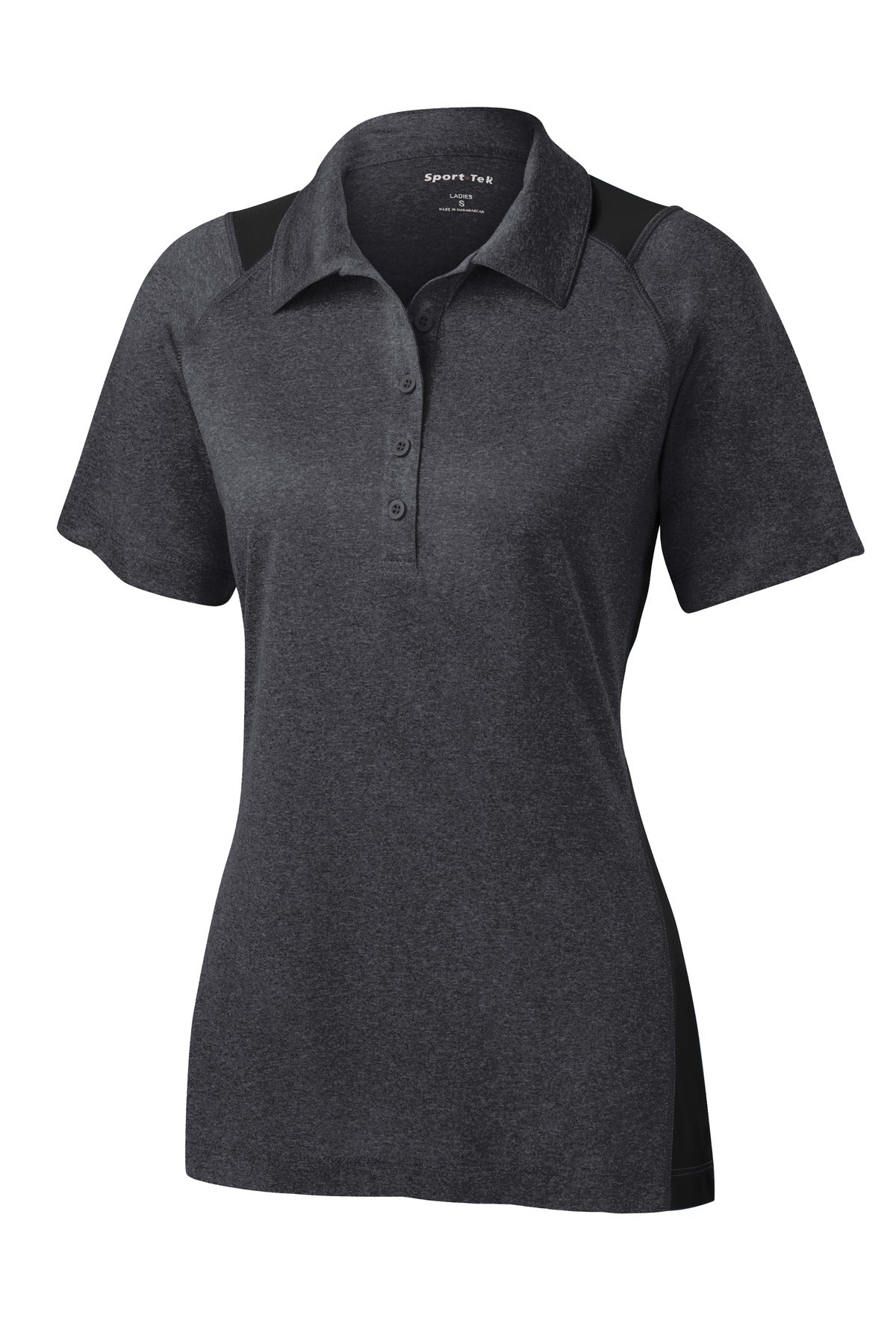 Sport-Tek Women's Heather Colorblock Contender Polo - Graphite Heather/ Black