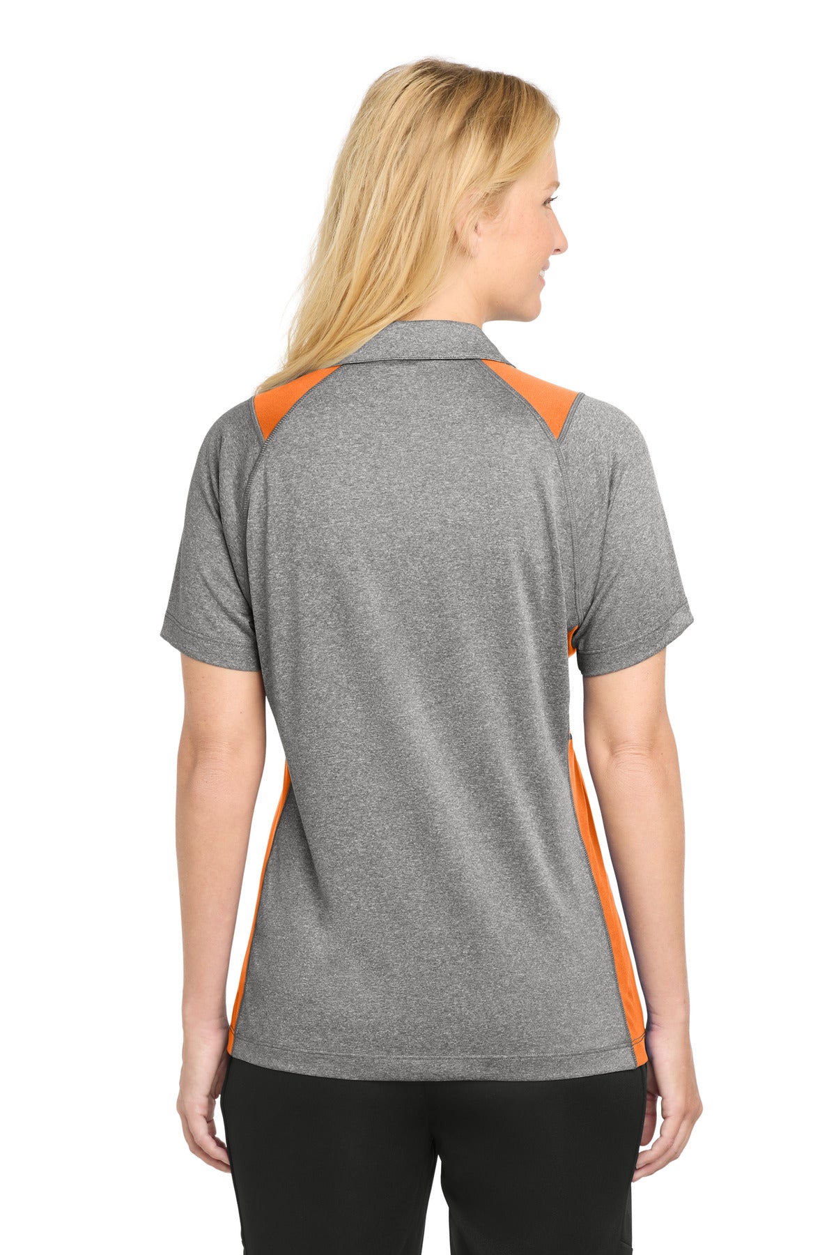 Sport-Tek Women's Heather Colorblock Contender Polo - Vintage Heather/ Deep Orange