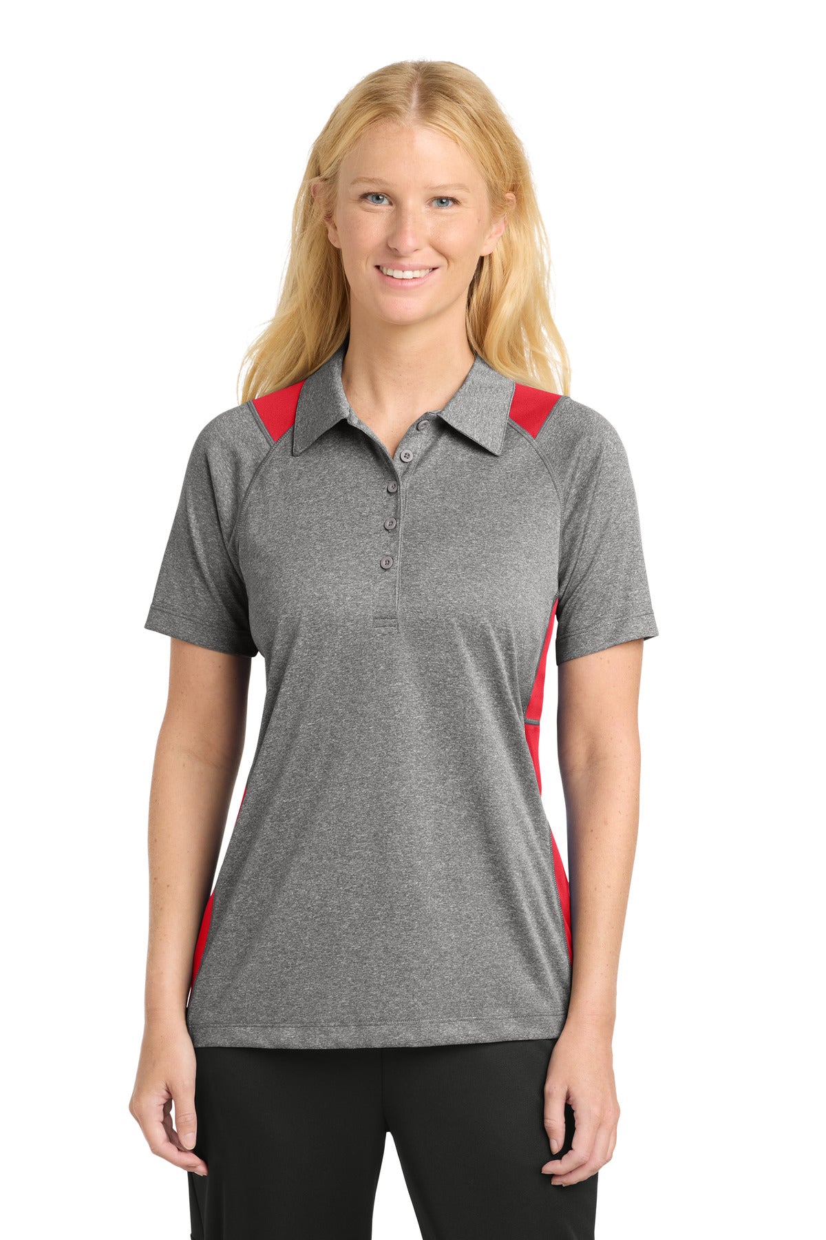 Sport-Tek Women's Heather Colorblock Contender Polo - Vintage Heather/ True Red