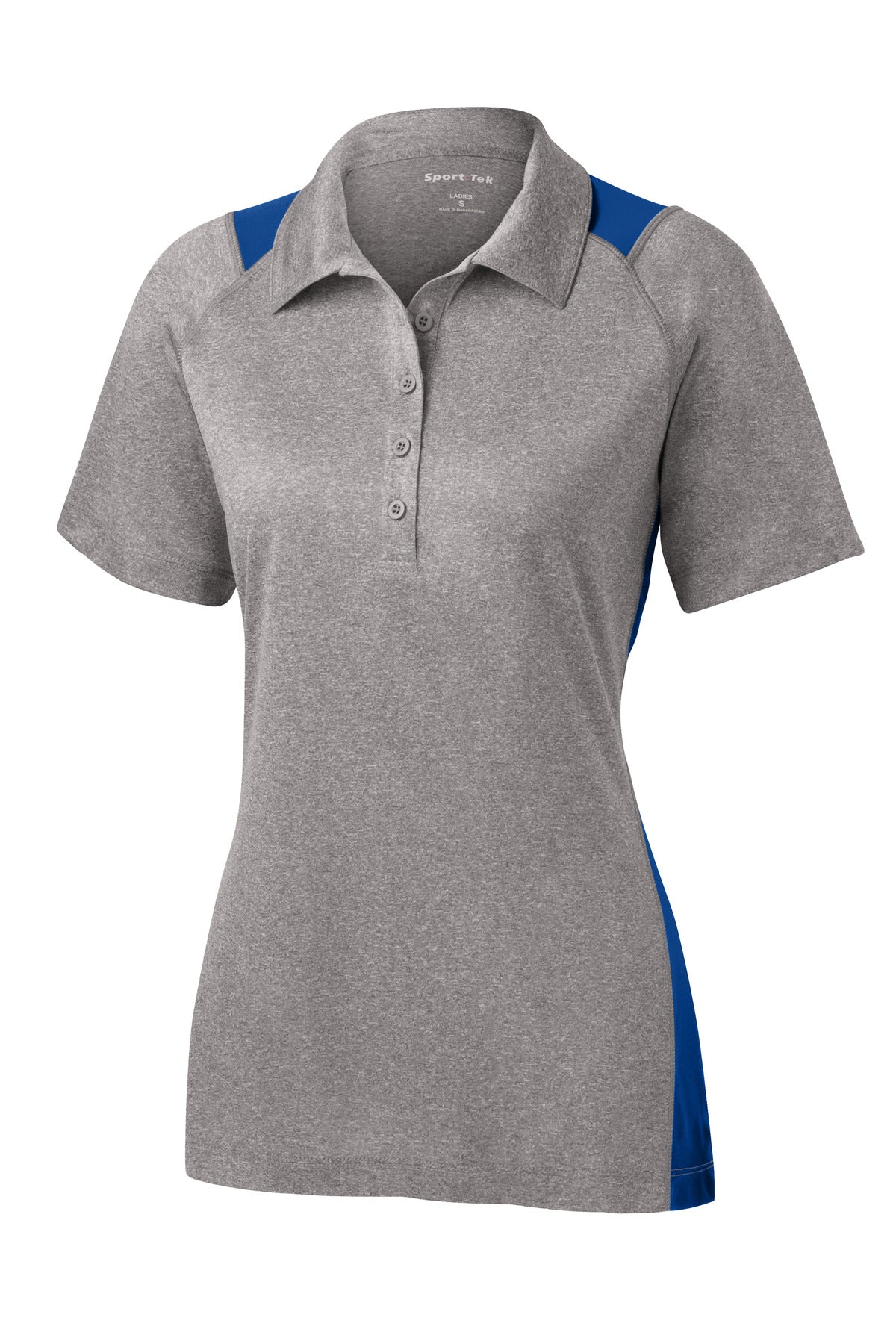 Sport-Tek Women's Heather Colorblock Contender Polo - Vintage Heather/ True Royal