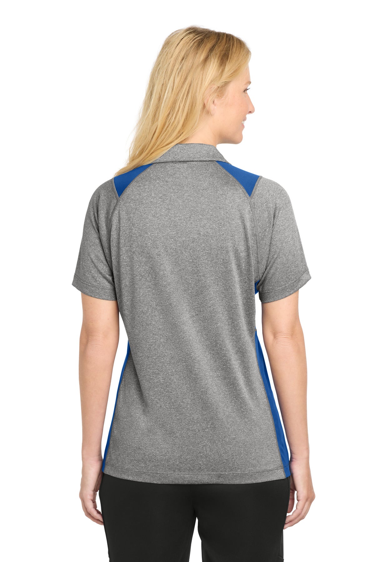 Sport-Tek Women's Heather Colorblock Contender Polo - Vintage Heather/ True Royal