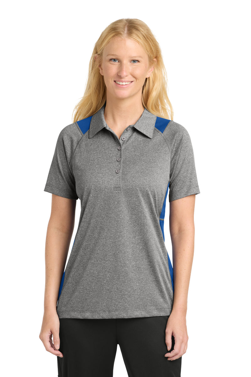 Sport-Tek Women's Heather Colorblock Contender Polo - Vintage Heather/ True Royal