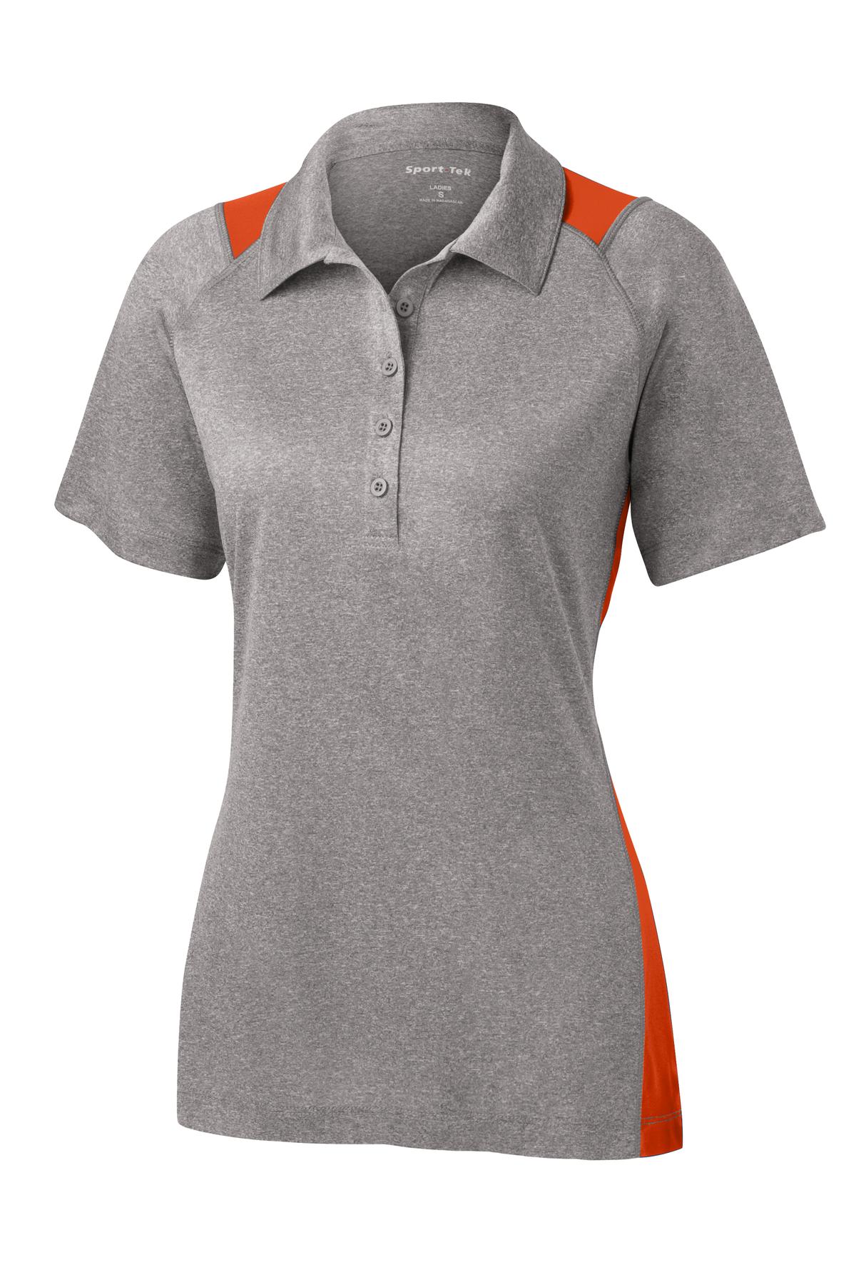 Sport-Tek Women's Heather Colorblock Contender Polo - Vintage Heather/ Deep Orange