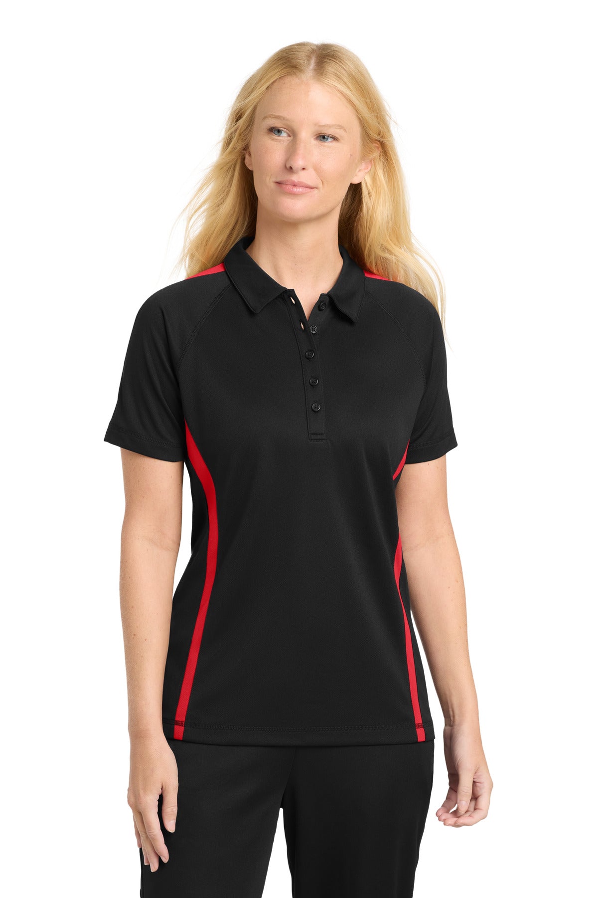 Sport-Tek Women's PosiCharge Micro-Mesh Colorblock Polo - Black/ Red