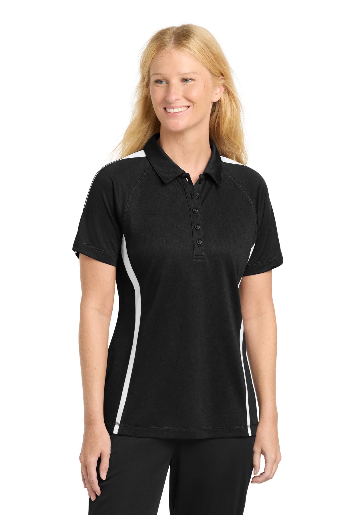 Sport-Tek Women's PosiCharge Micro-Mesh Colorblock Polo - Black/ White