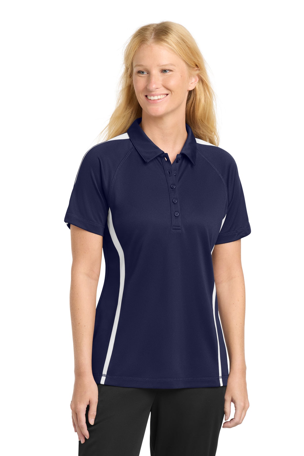 Sport-Tek Women's PosiCharge Micro-Mesh Colorblock Polo - True Navy/ White