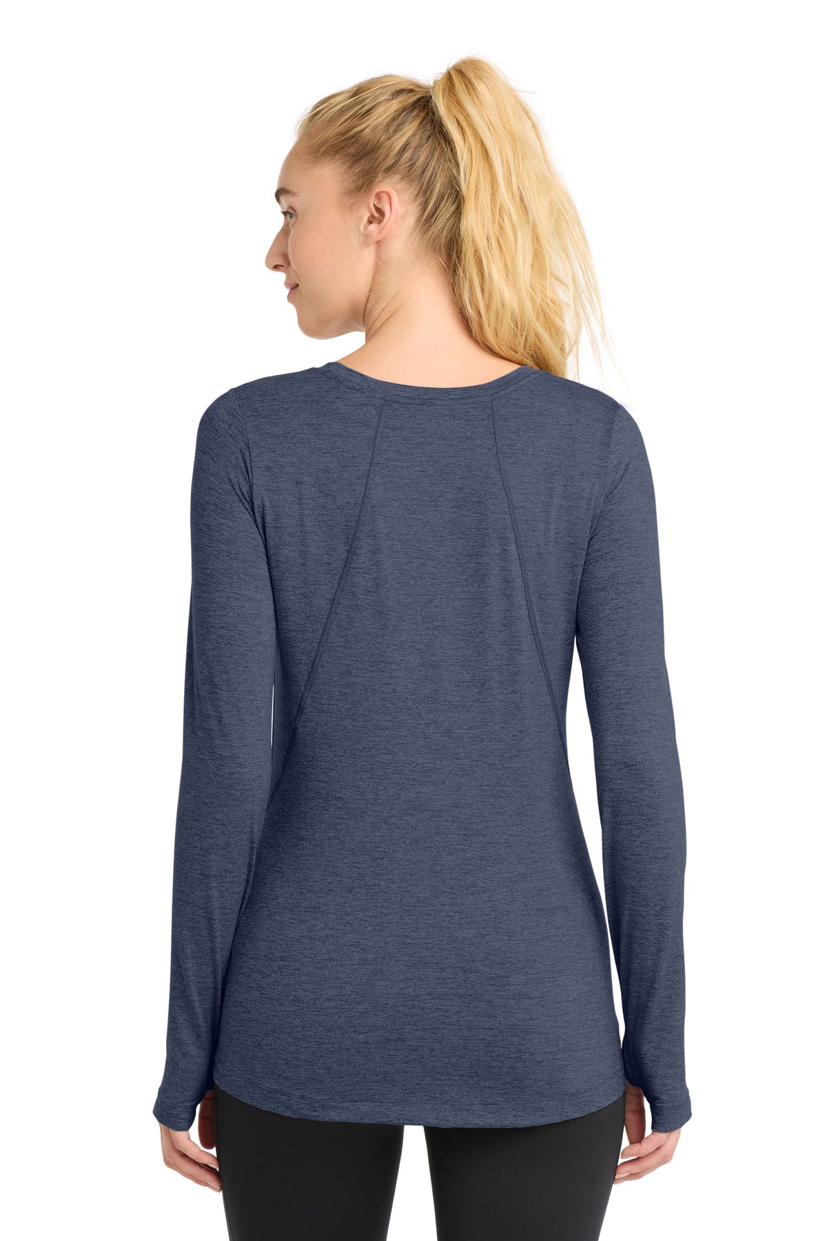 Sport-Tek  Women's Exchange 1.5 Long Sleeve Crew - Dark Denim Heather