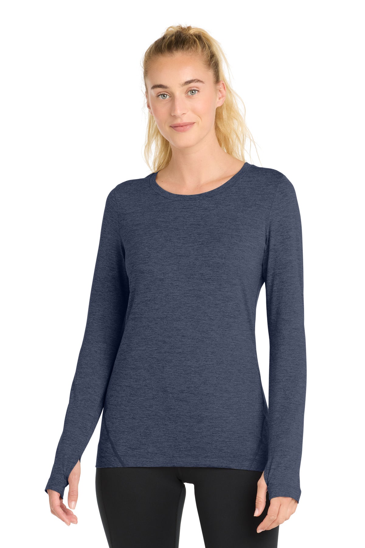 Sport-Tek  Women's Exchange 1.5 Long Sleeve Crew - Dark Denim Heather