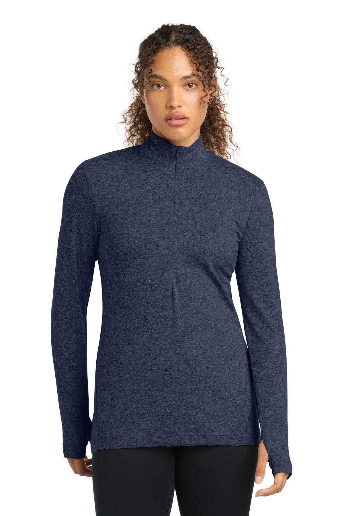 Sport-Tek Women's Exchange 1.5 Long Sleeve 1/2-Zip - Dark Denim Heather