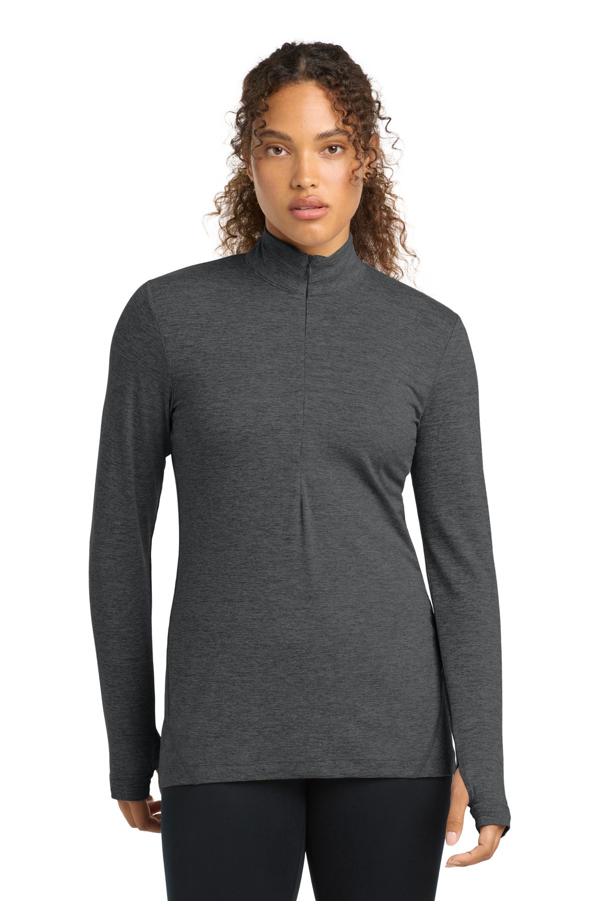 Sport-Tek Women's Exchange 1.5 Long Sleeve 1/2-Zip - Graphite Heather