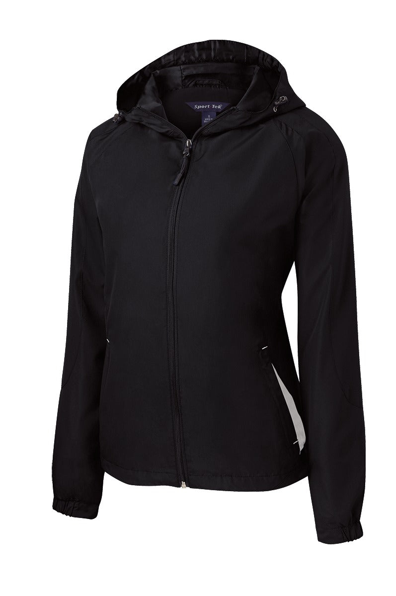 Sport-Tek Women's Colorblock Hooded Raglan Jacket - Black/ White
