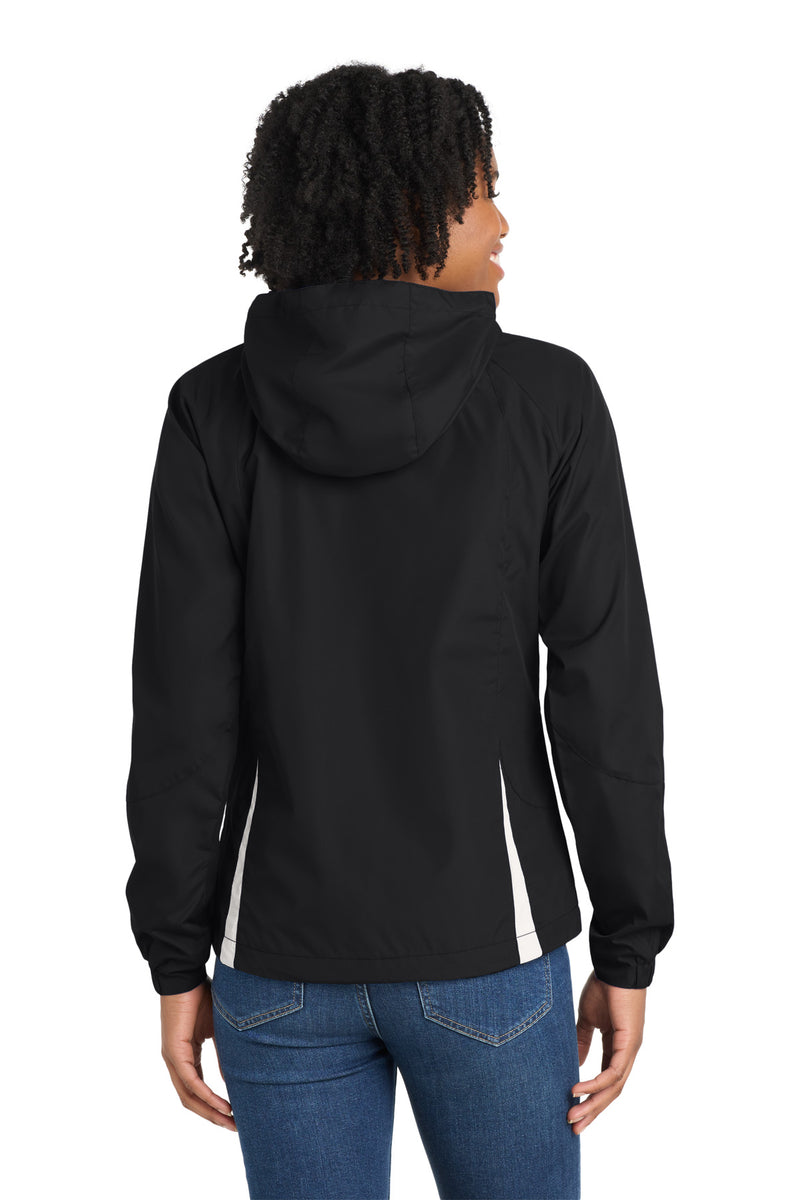 Sport-Tek Women's Colorblock Hooded Raglan Jacket - Black/ White