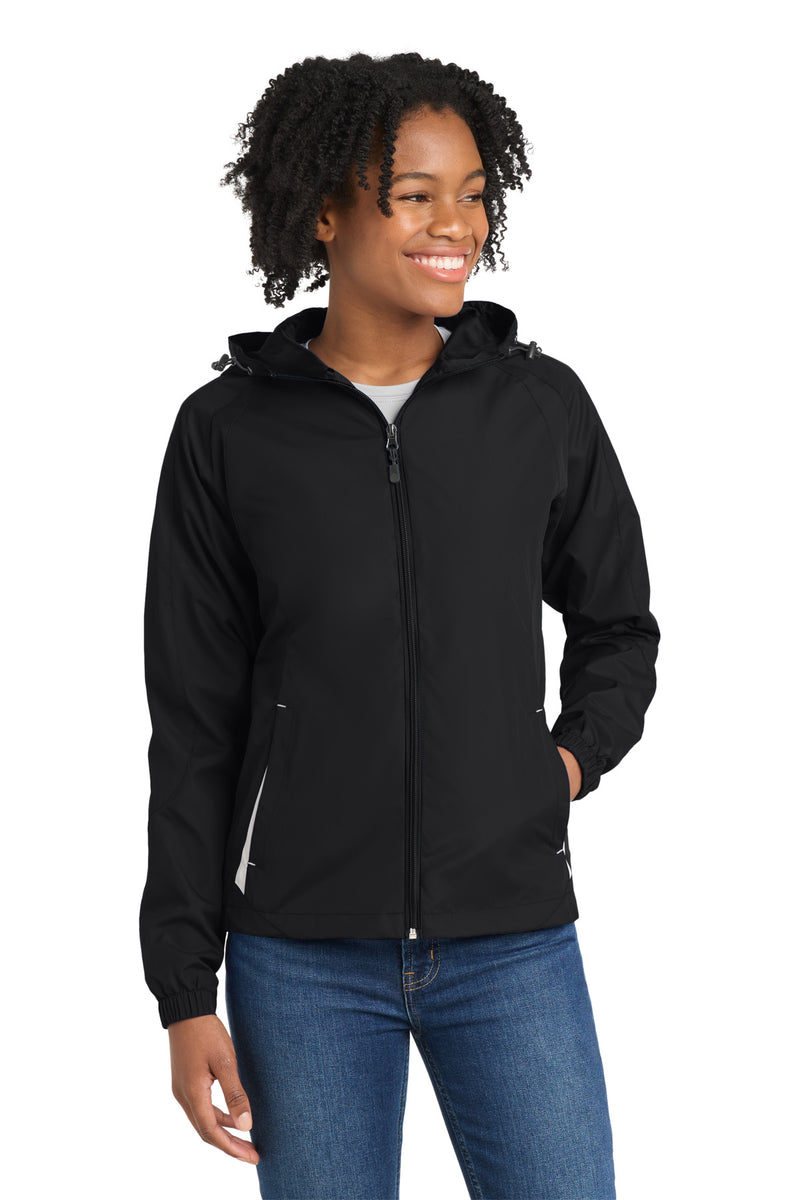 Sport-Tek Women's Colorblock Hooded Raglan Jacket - Black/ White