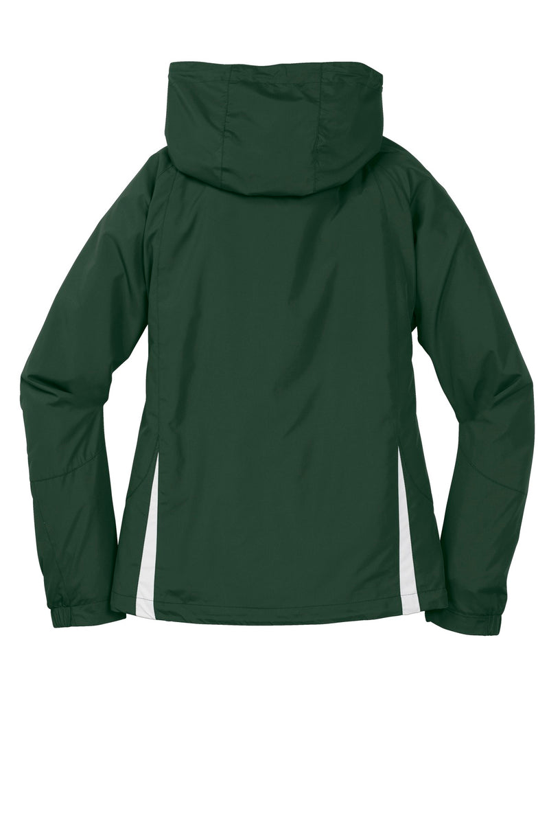 Sport-Tek Women's Colorblock Hooded Raglan Jacket - Forest Green/ White