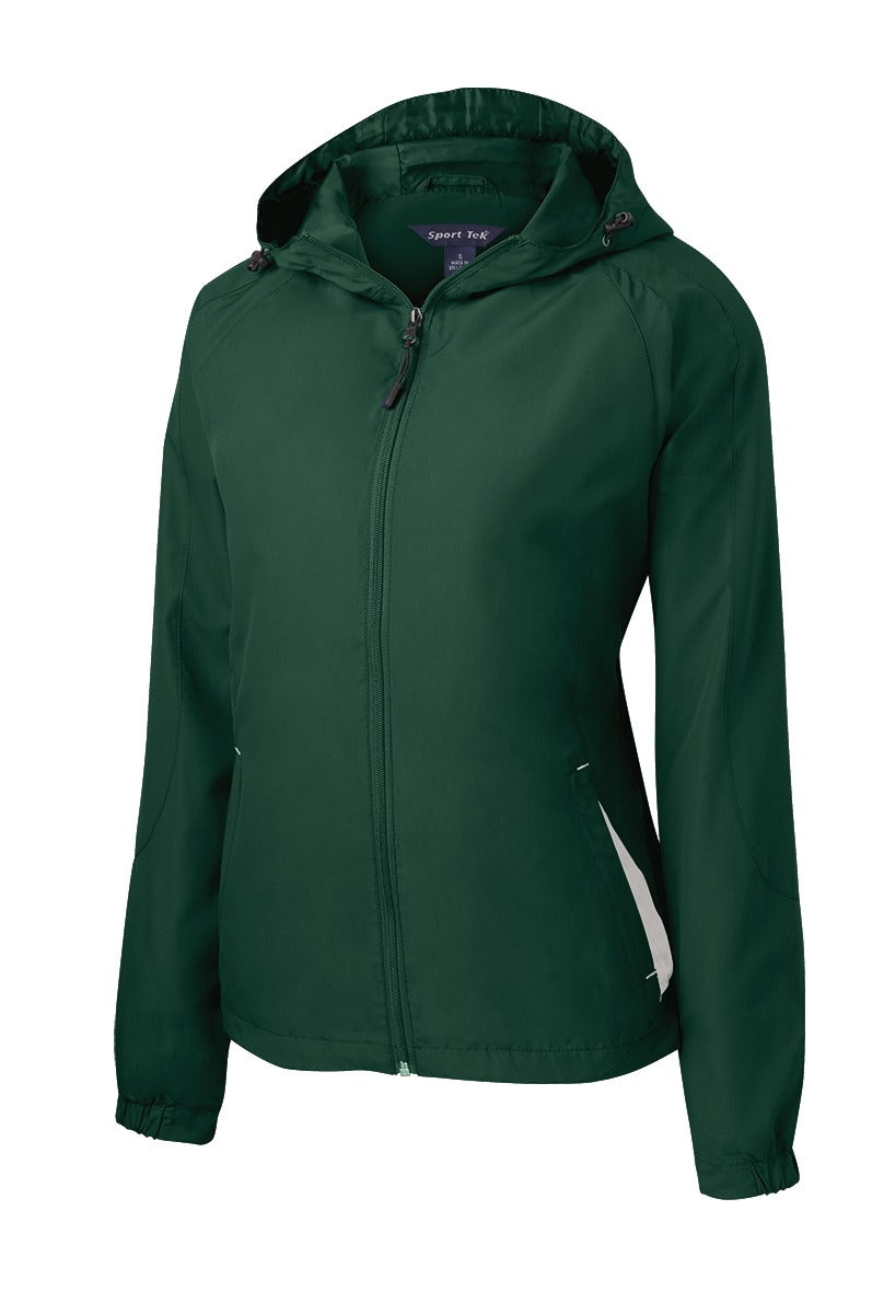 Sport-Tek Women's Colorblock Hooded Raglan Jacket - Forest Green/ White