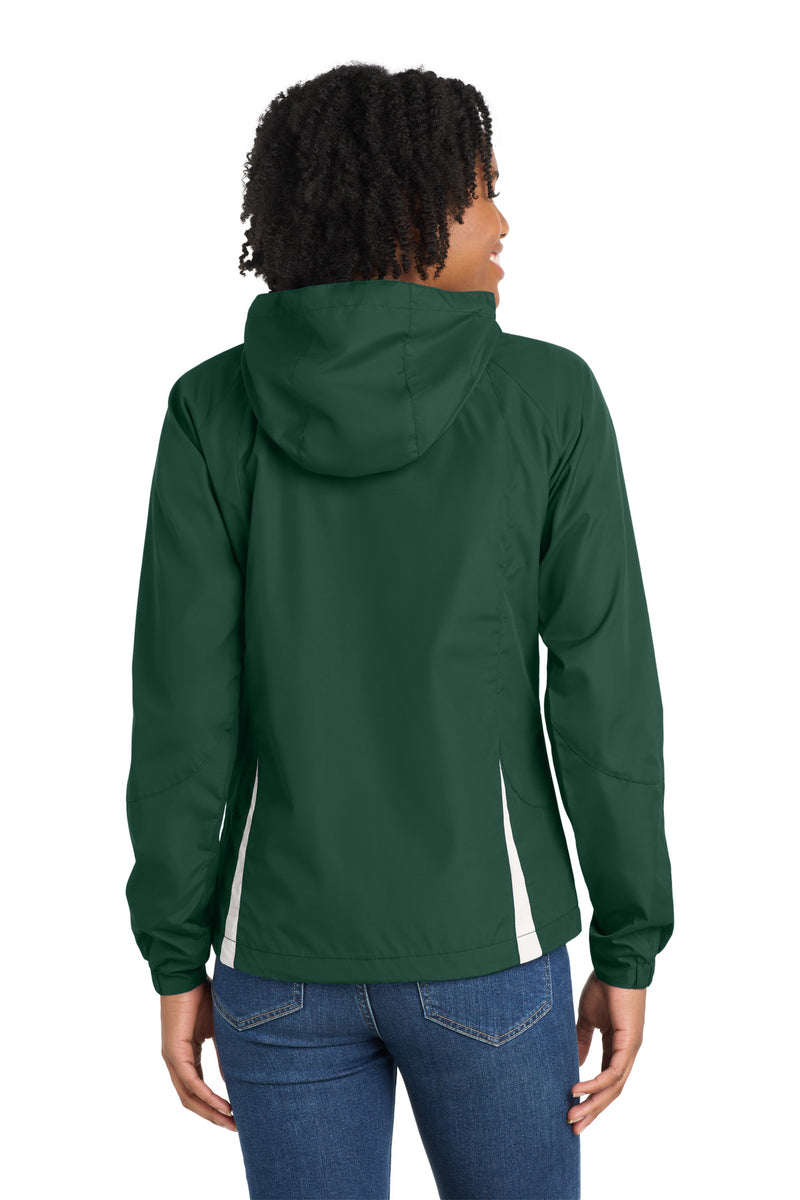 Sport-Tek Women's Colorblock Hooded Raglan Jacket - Forest Green/ White