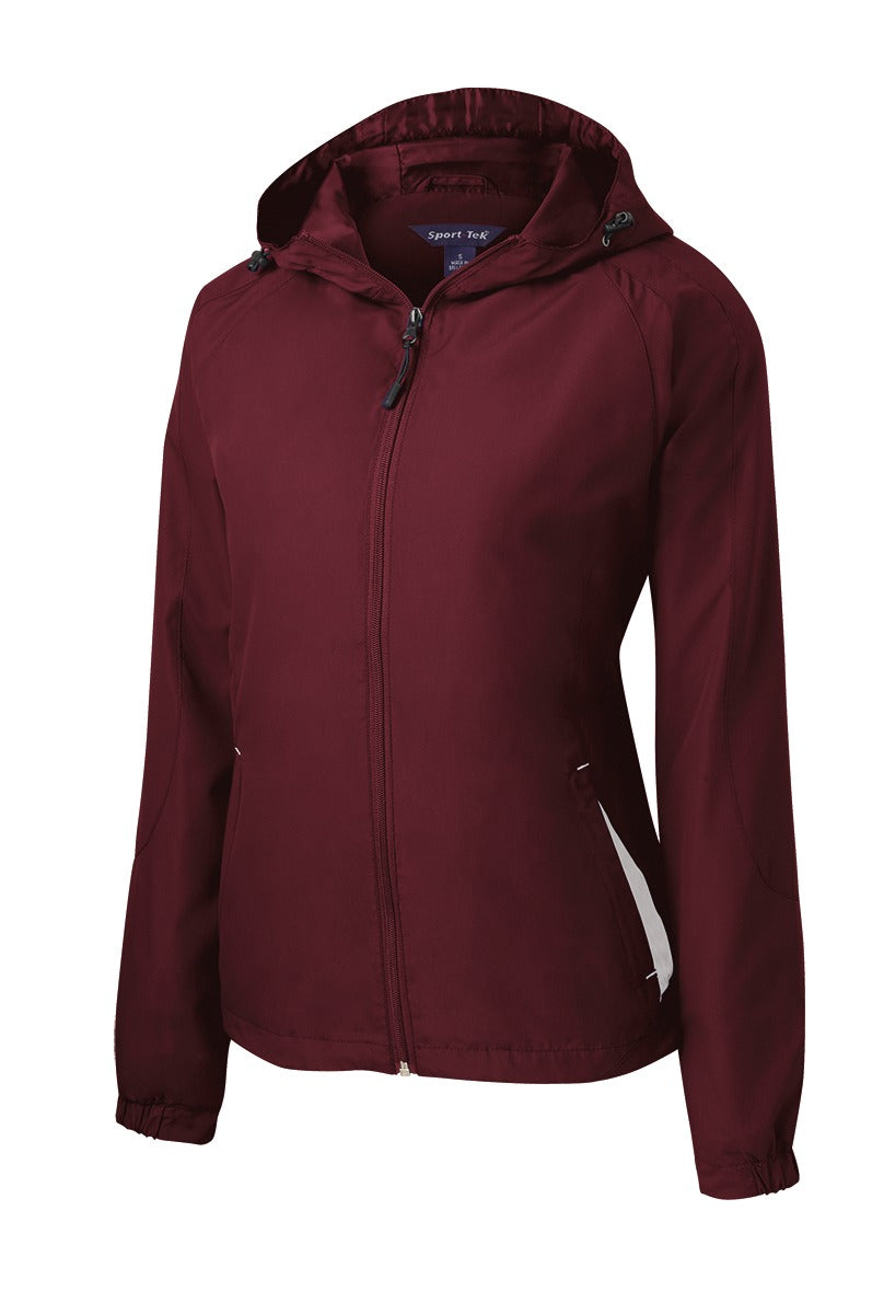 Sport-Tek Women's Colorblock Hooded Raglan Jacket - Maroon/ White