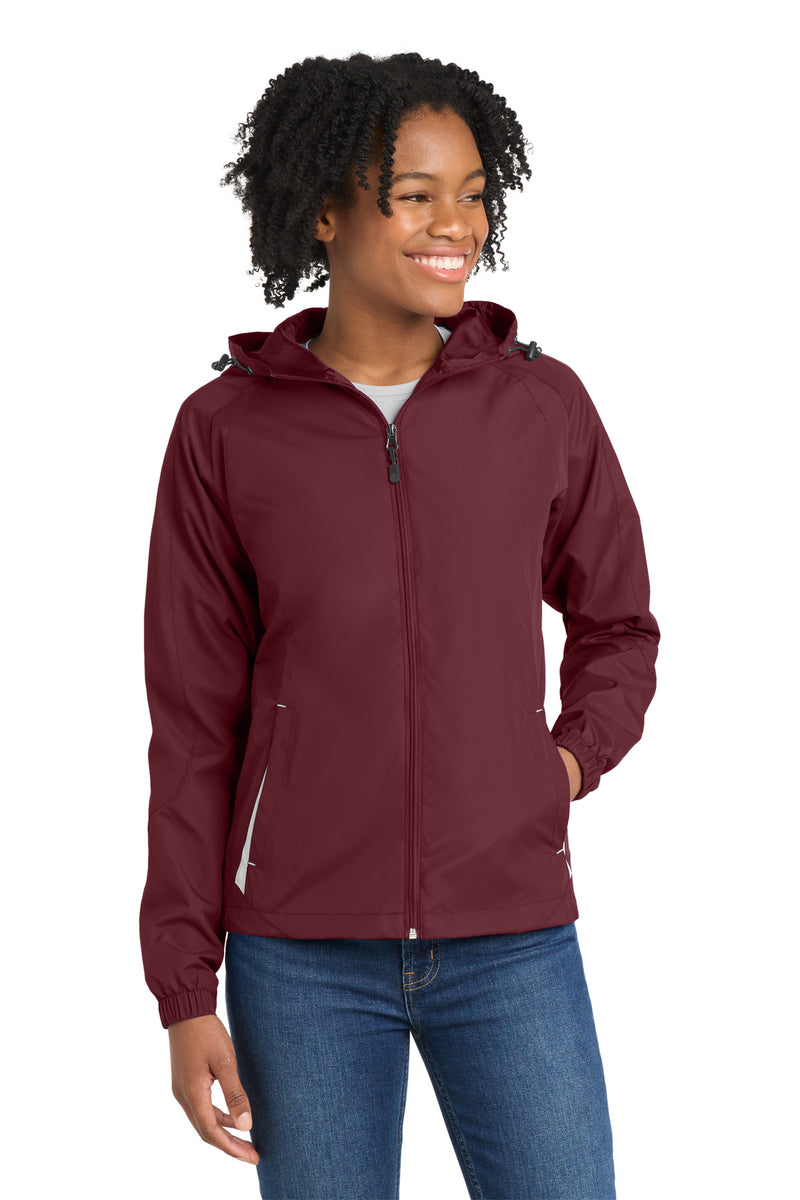 Sport-Tek Women's Colorblock Hooded Raglan Jacket - Maroon/ White
