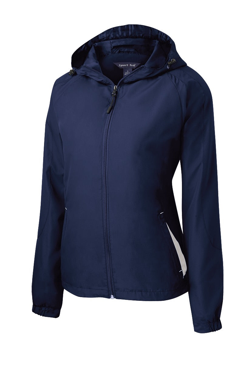 Sport-Tek Women's Colorblock Hooded Raglan Jacket - True Navy/ White