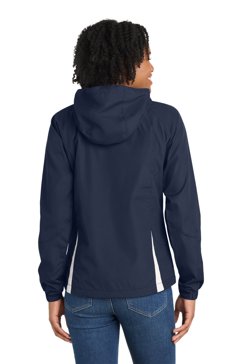 Sport-Tek Women's Colorblock Hooded Raglan Jacket - True Navy/ White