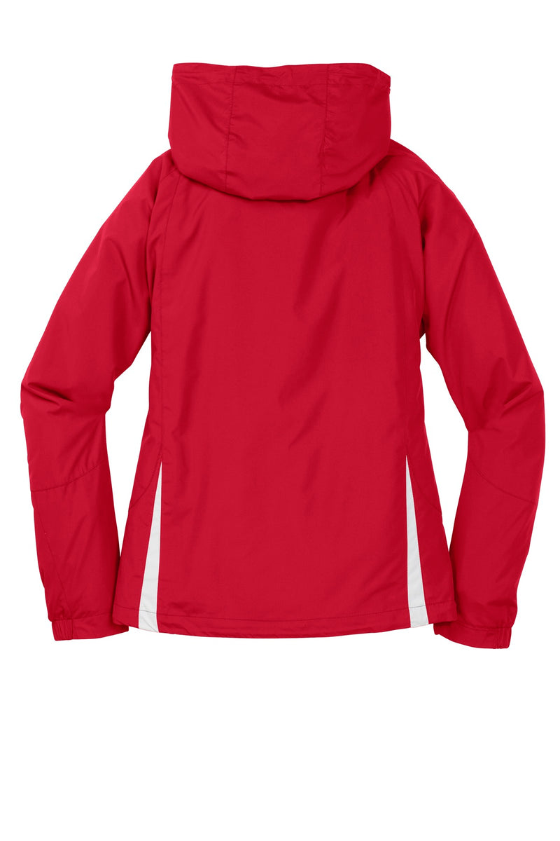 Sport-Tek Women's Colorblock Hooded Raglan Jacket - True Red/ White