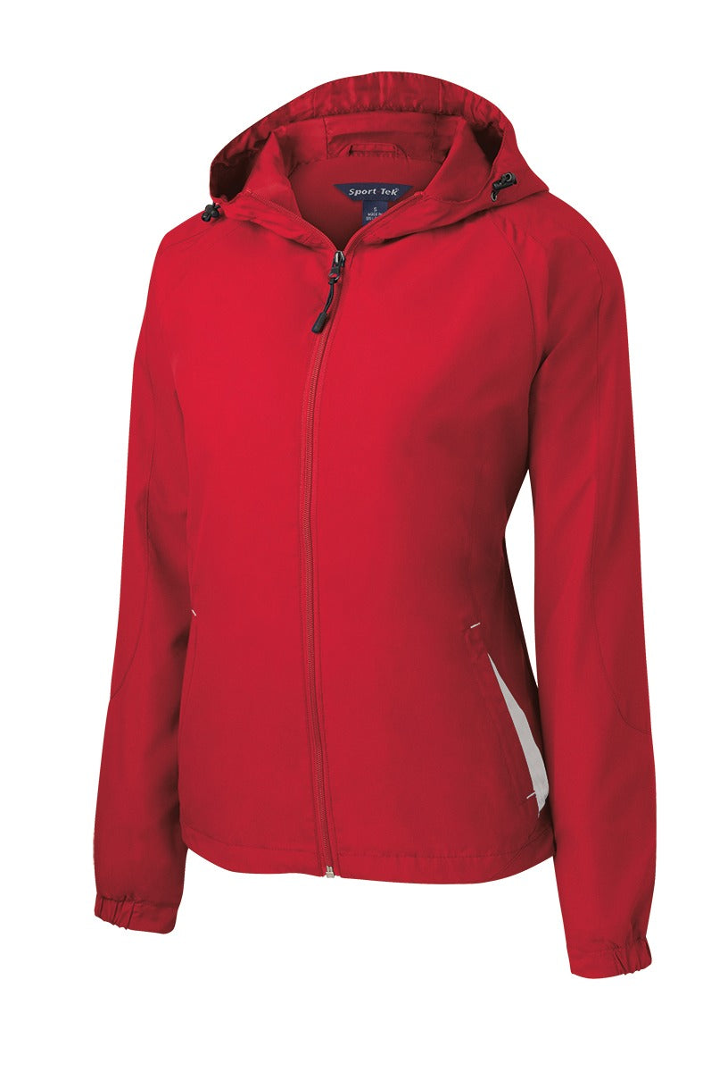 Sport-Tek Women's Colorblock Hooded Raglan Jacket - True Red/ White