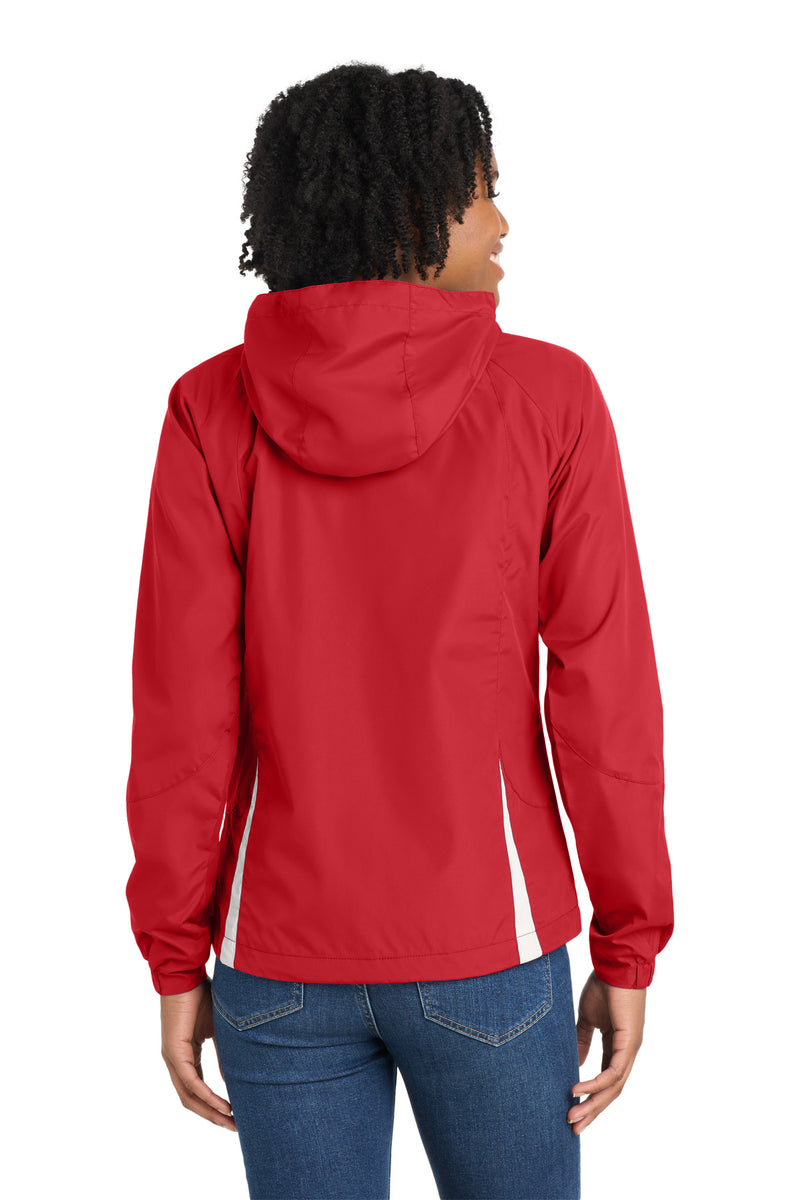 Sport-Tek Women's Colorblock Hooded Raglan Jacket - True Red/ White