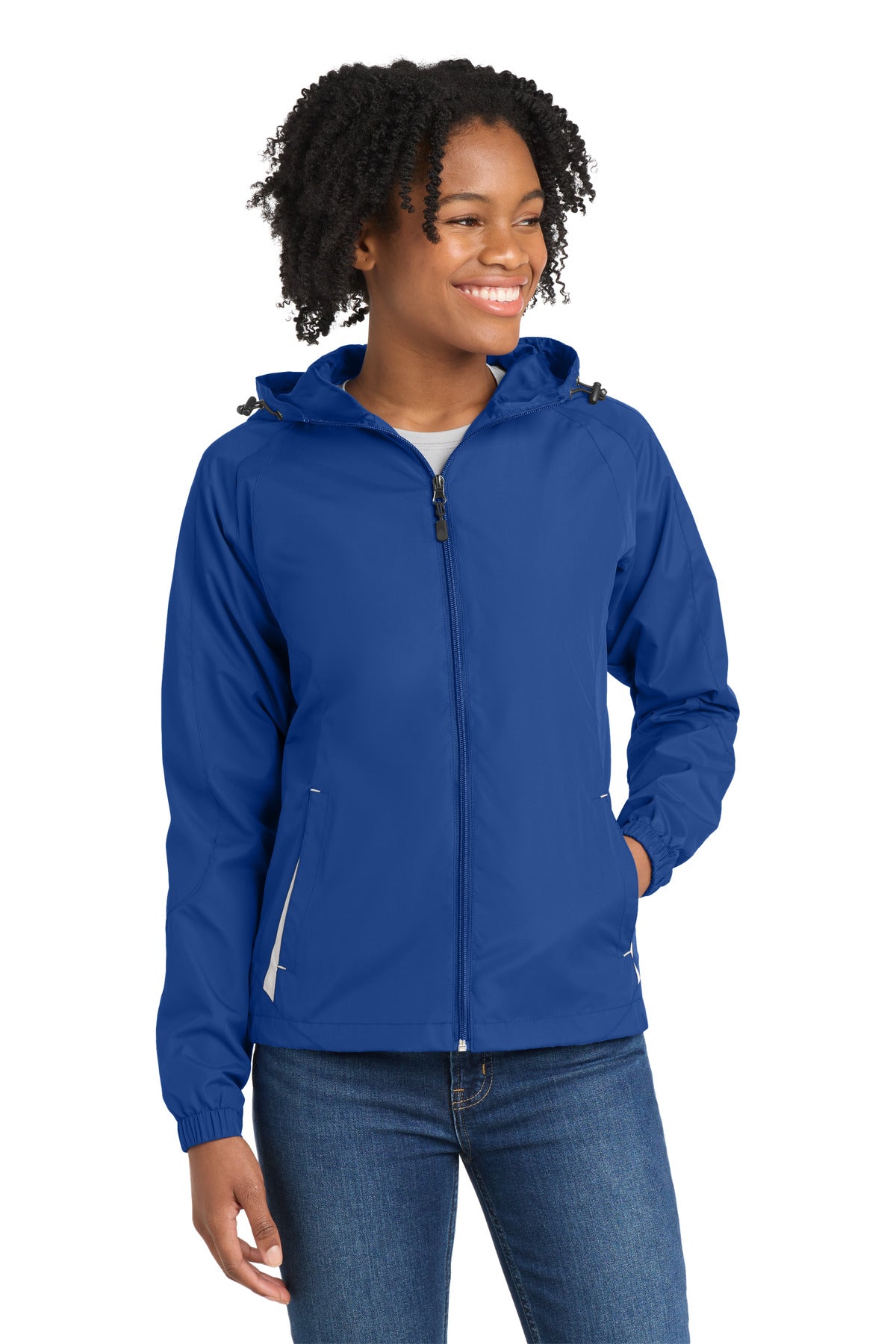 Sport-Tek Women's Colorblock Hooded Raglan Jacket - True Royal/ White