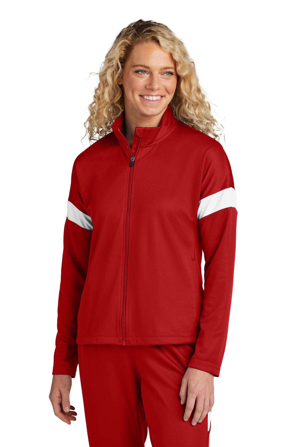 Sport-Tek Women's Travel Full-Zip Jacket - Deep Red/ White