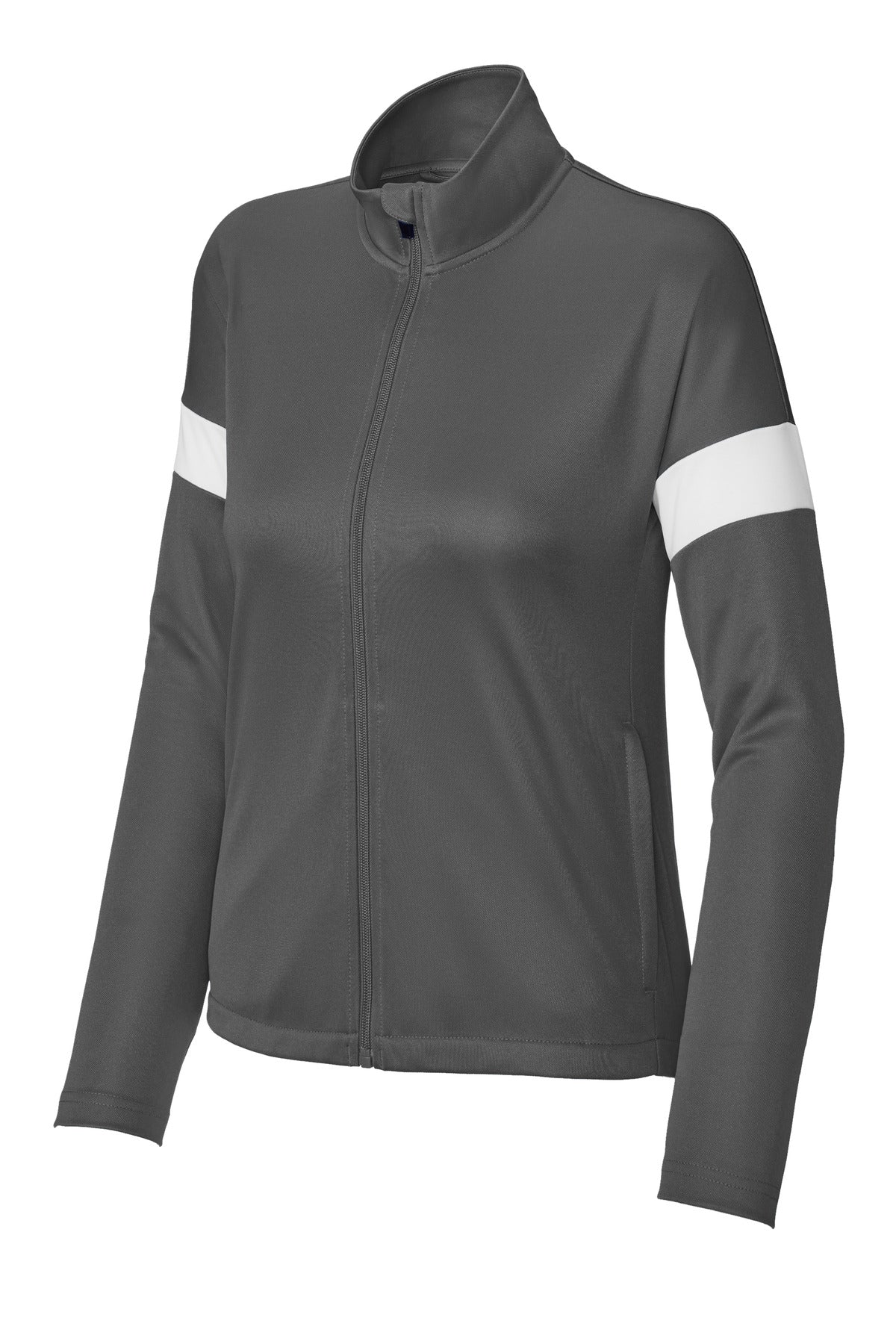 Sport-Tek Women's Travel Full-Zip Jacket - Iron Grey/ White