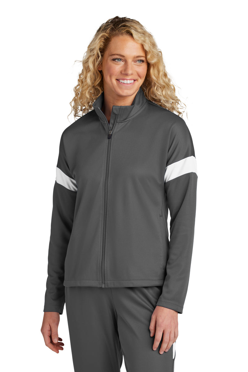Sport-Tek Women's Travel Full-Zip Jacket - Iron Grey/ White