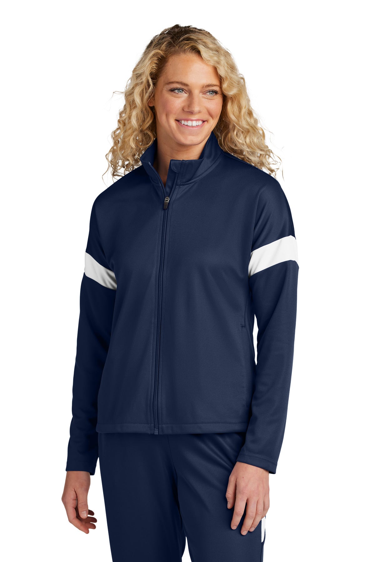 Sport-Tek Women's Travel Full-Zip Jacket - True Navy/ White