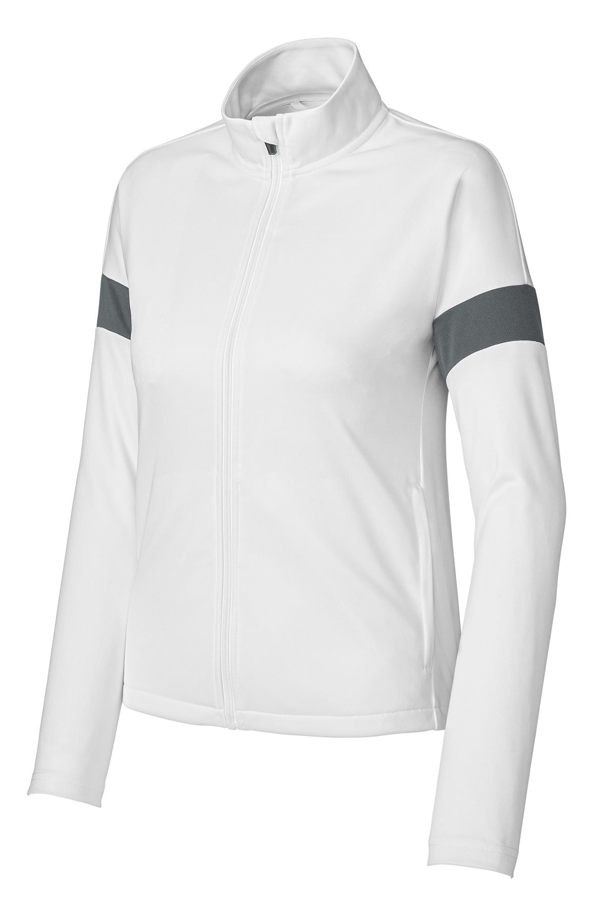 Sport-Tek Women's Travel Full-Zip Jacket - White/ Iron Grey